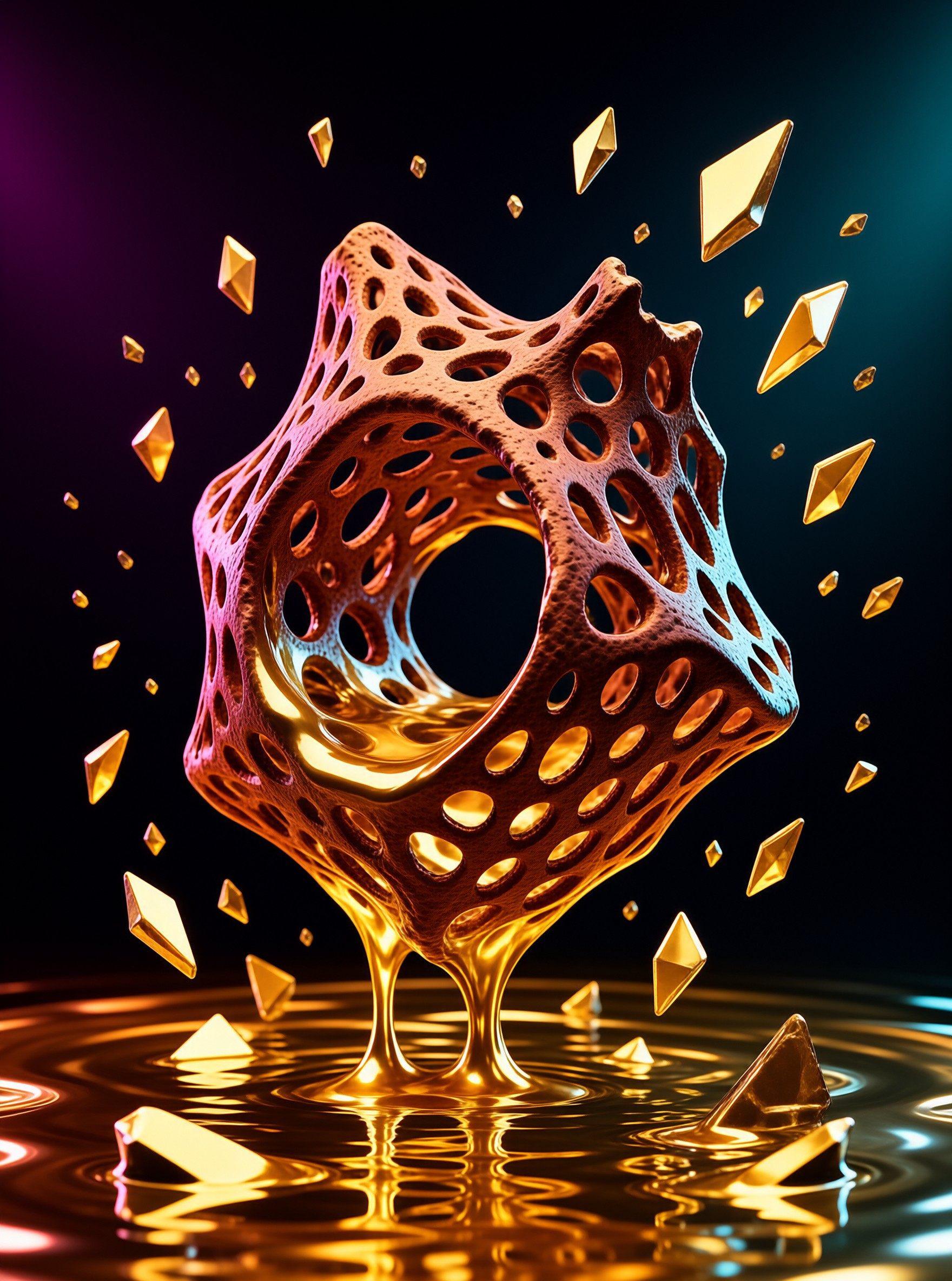 Golden Porous Abstract Form