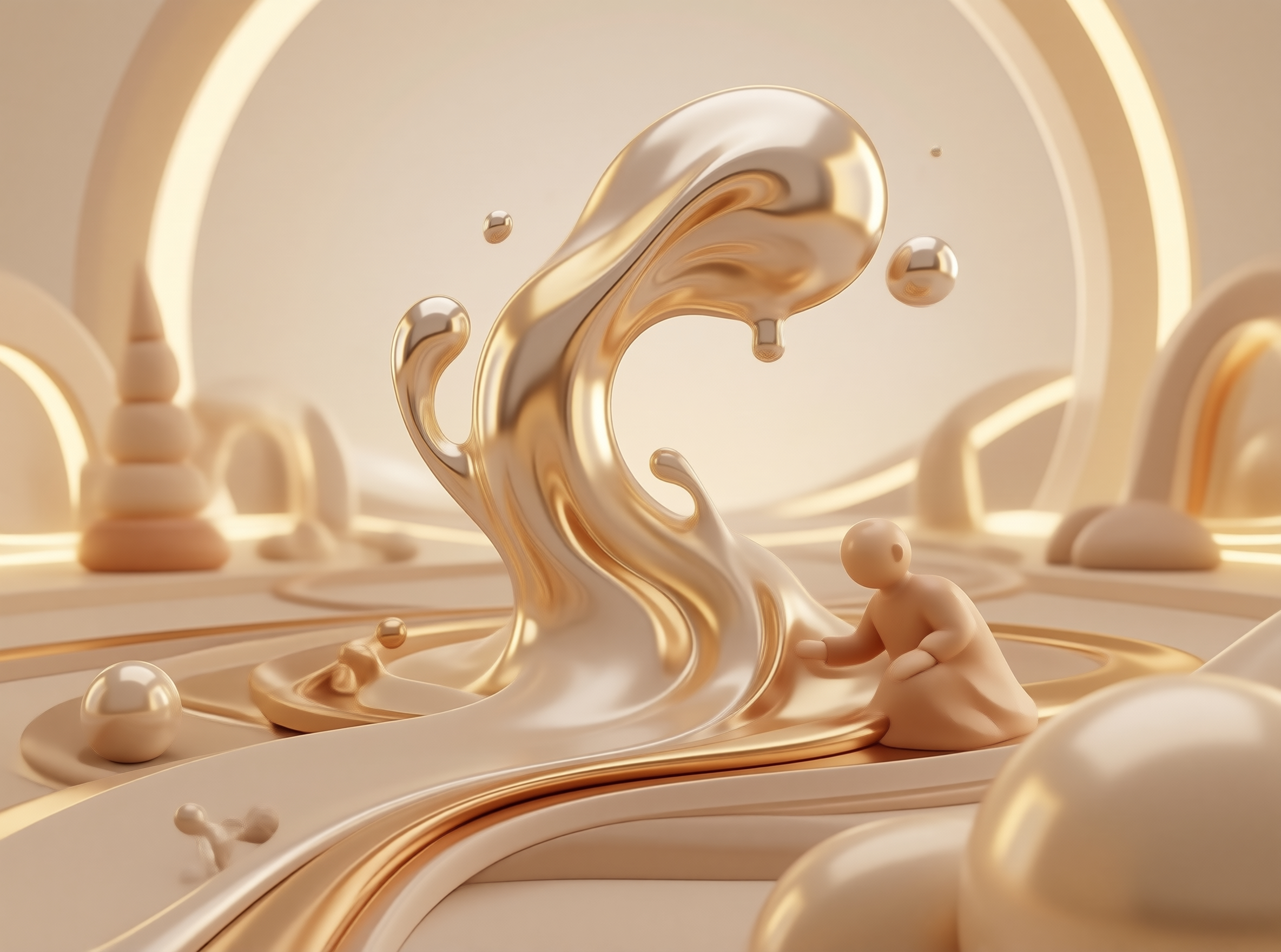 Golden Liquid Sculpture Scene