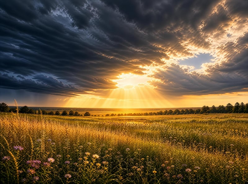 Sunburst Over Golden Meadow