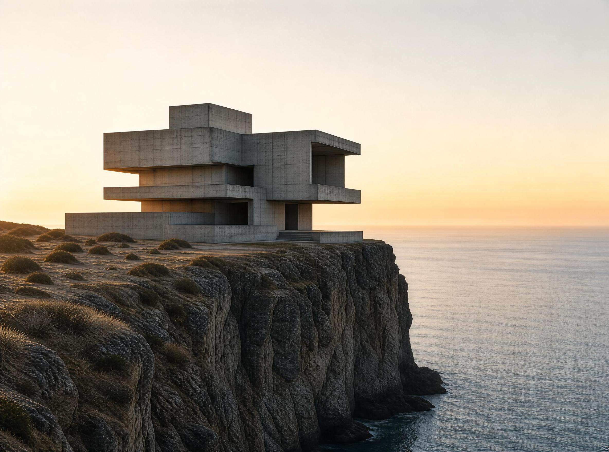 Modern Concrete House on Cliff