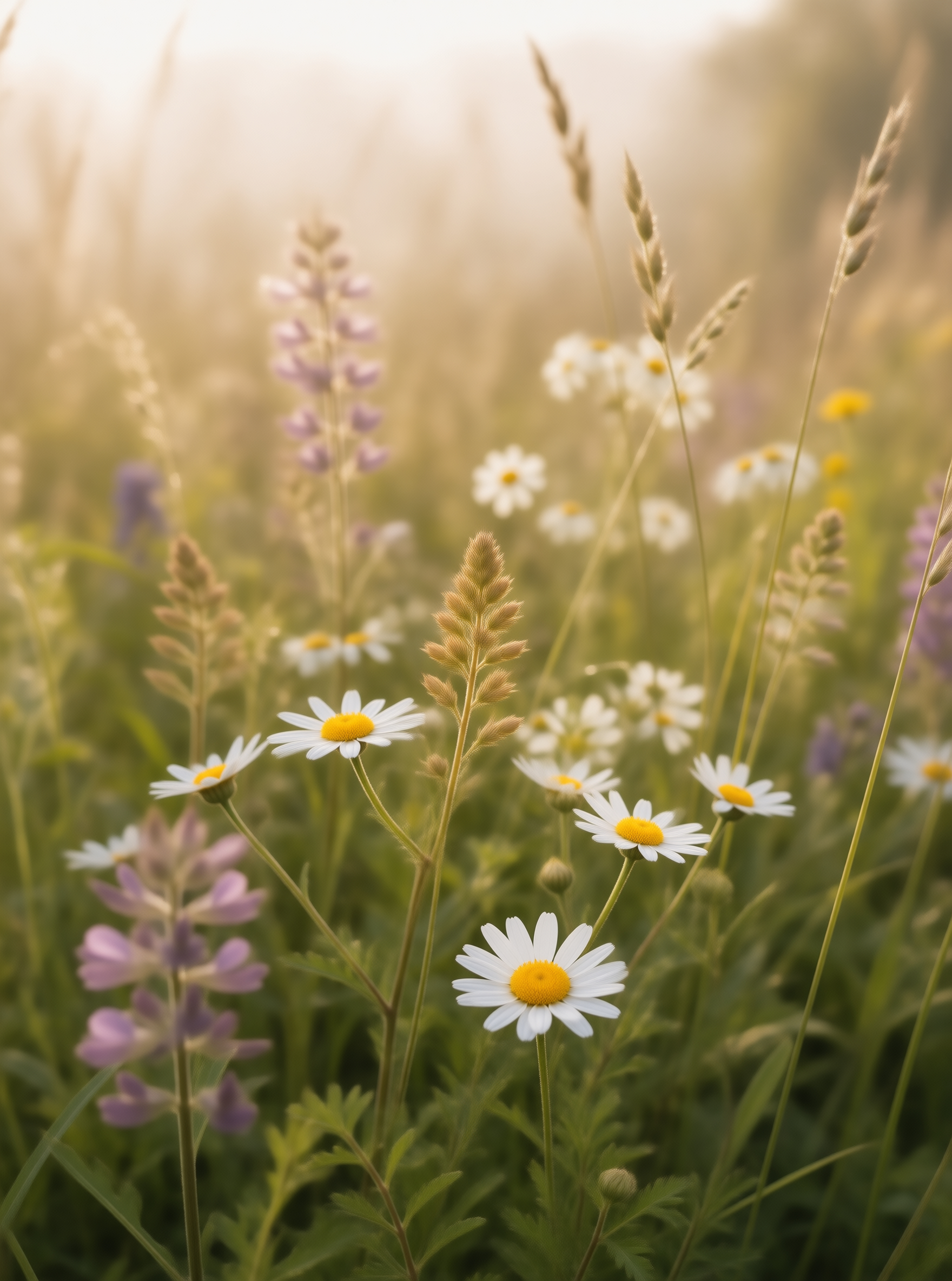 Daisies in a Misty Meadow