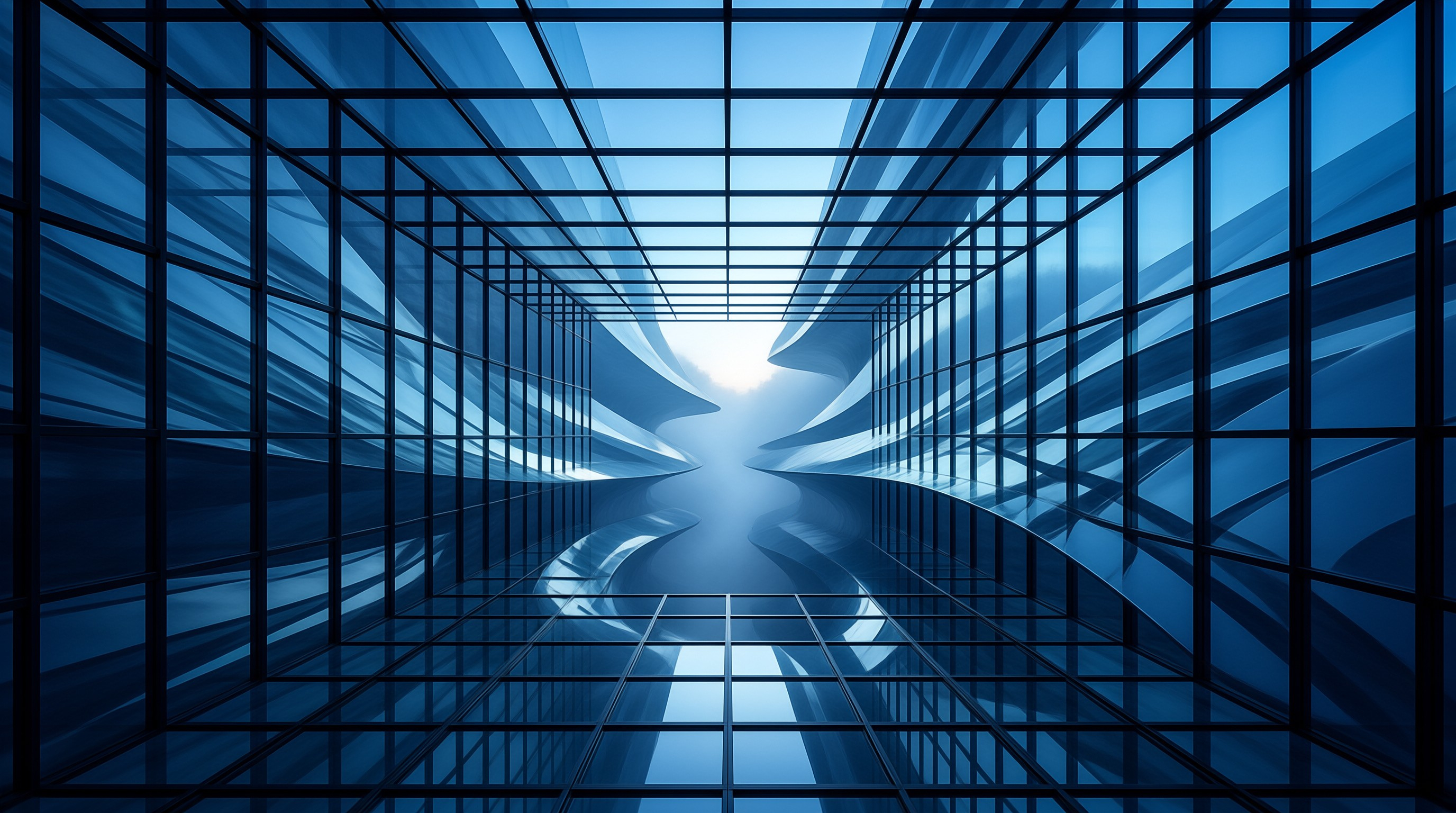 Futuristic Blue Glass Corridor