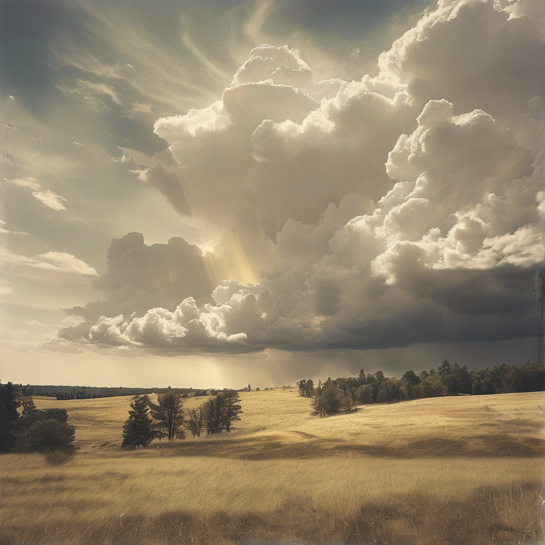 Sunlit Clouds Over Field
