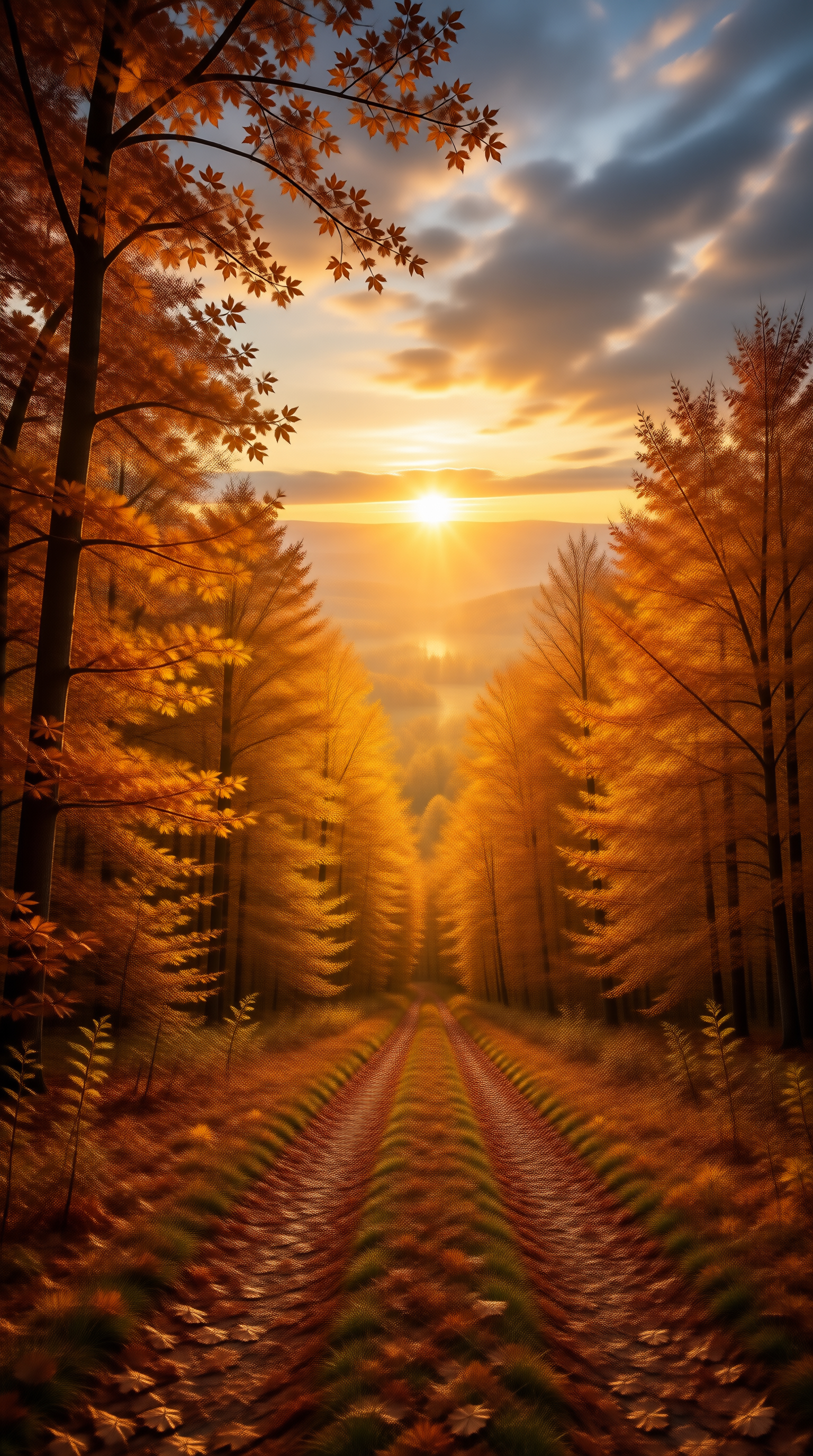 Autumn Forest Path with Golden Light