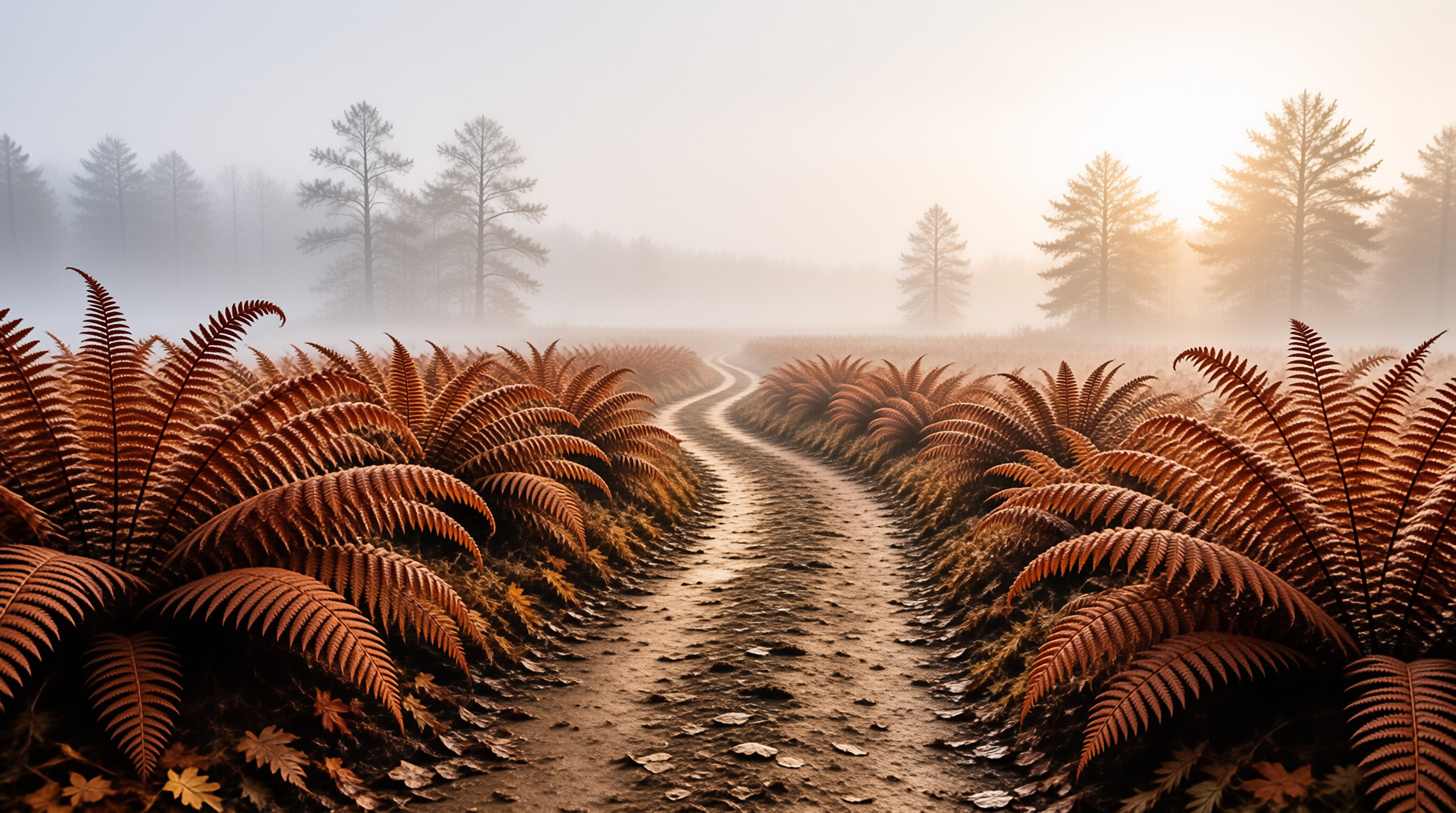 Misty Path Through Ferns