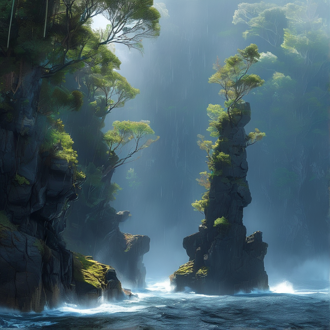 Misty Green Sea Stacks