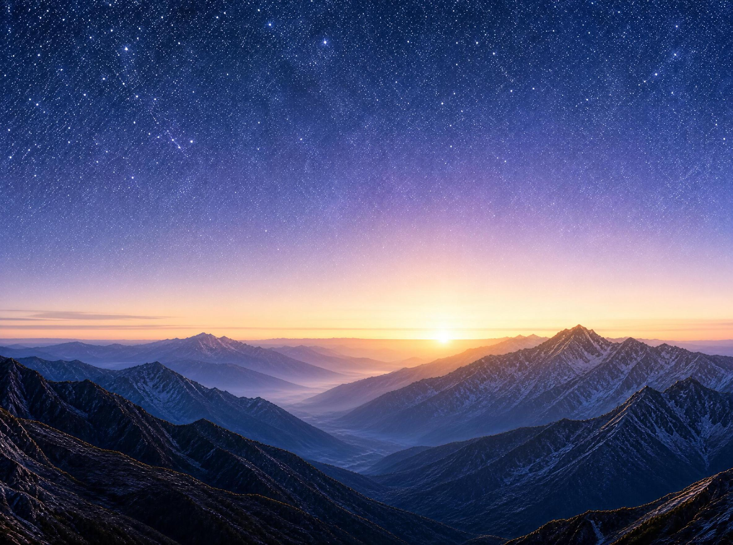 Mountain Sunrise Under Starry Sky