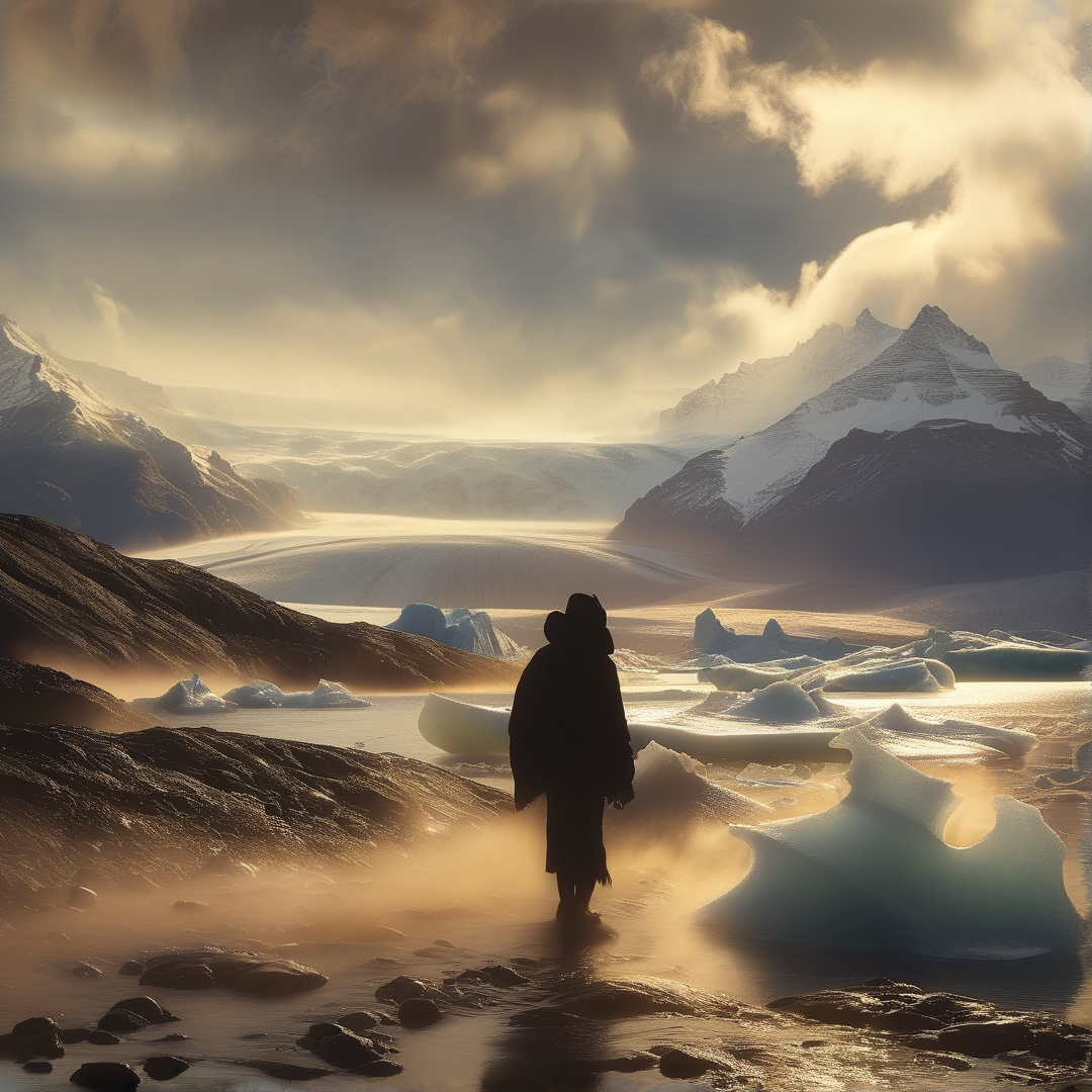 Lone Walker in Glacial Scene