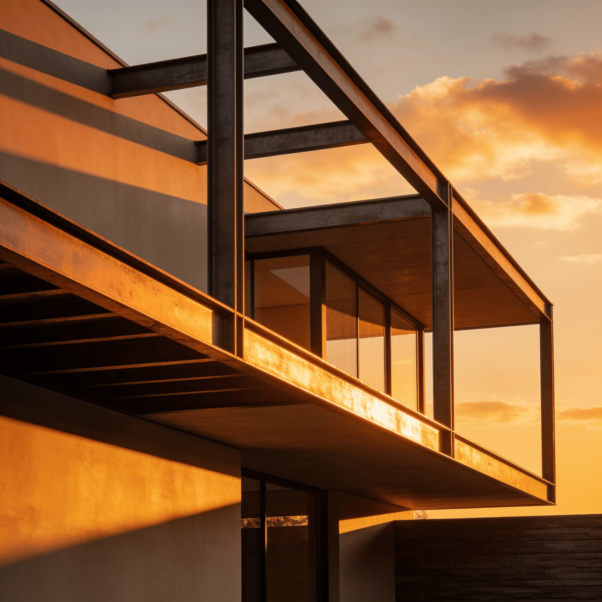 Villa with Steel Frame — Golden Sunset