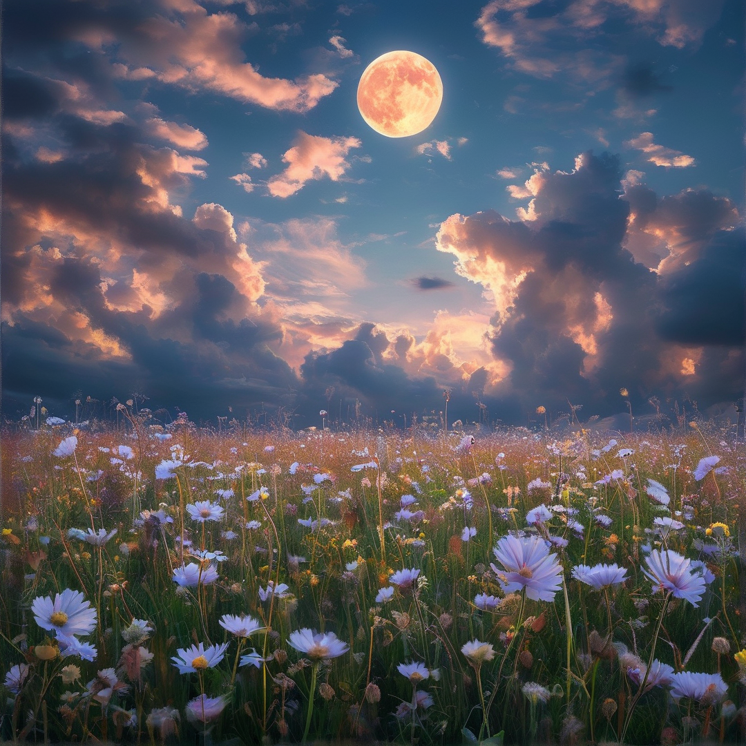 Moonlit Flower Field