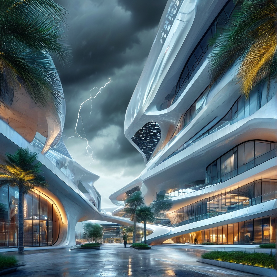 Futuristic City Under Storm