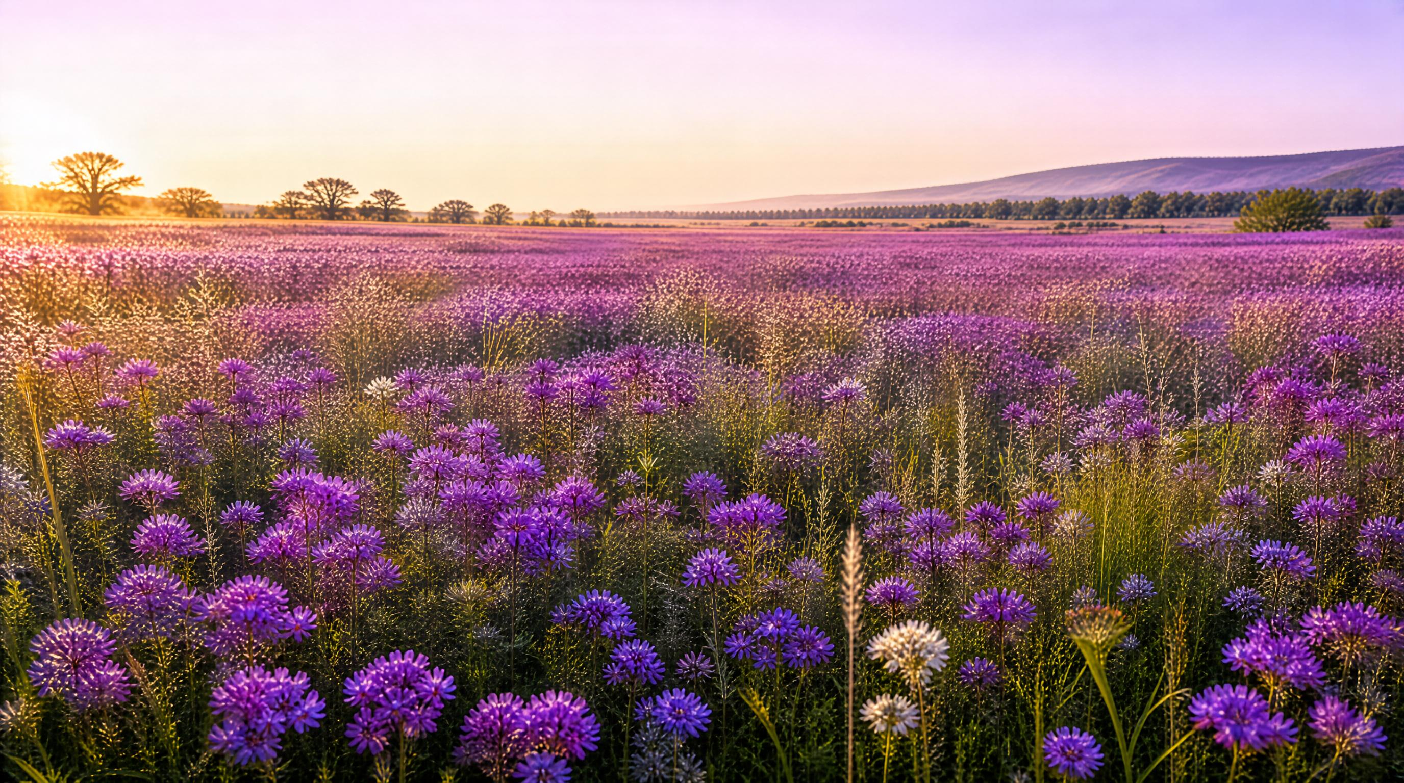 Purple Flower Field at Sunset