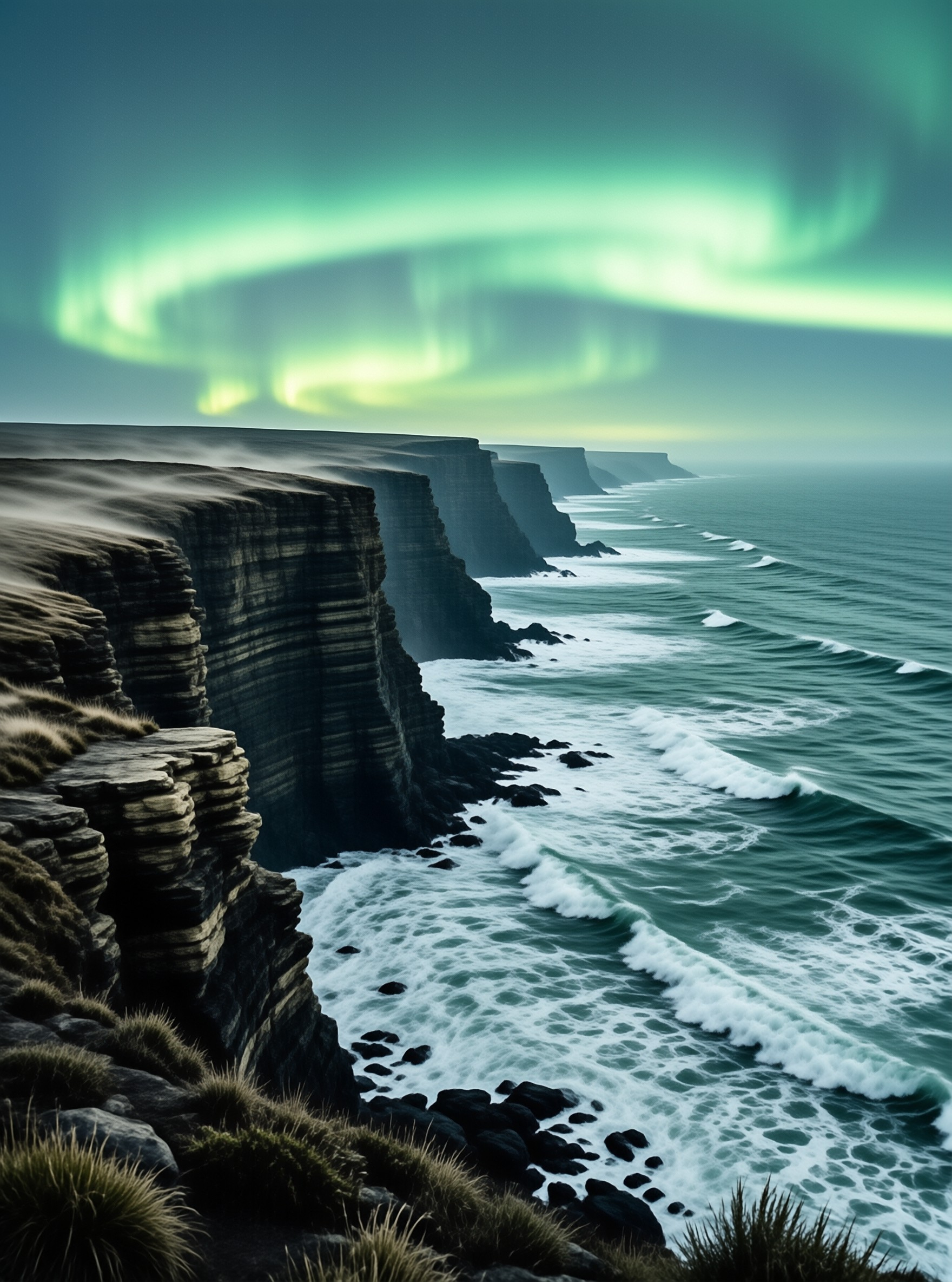 Aurora over Sea Cliffs