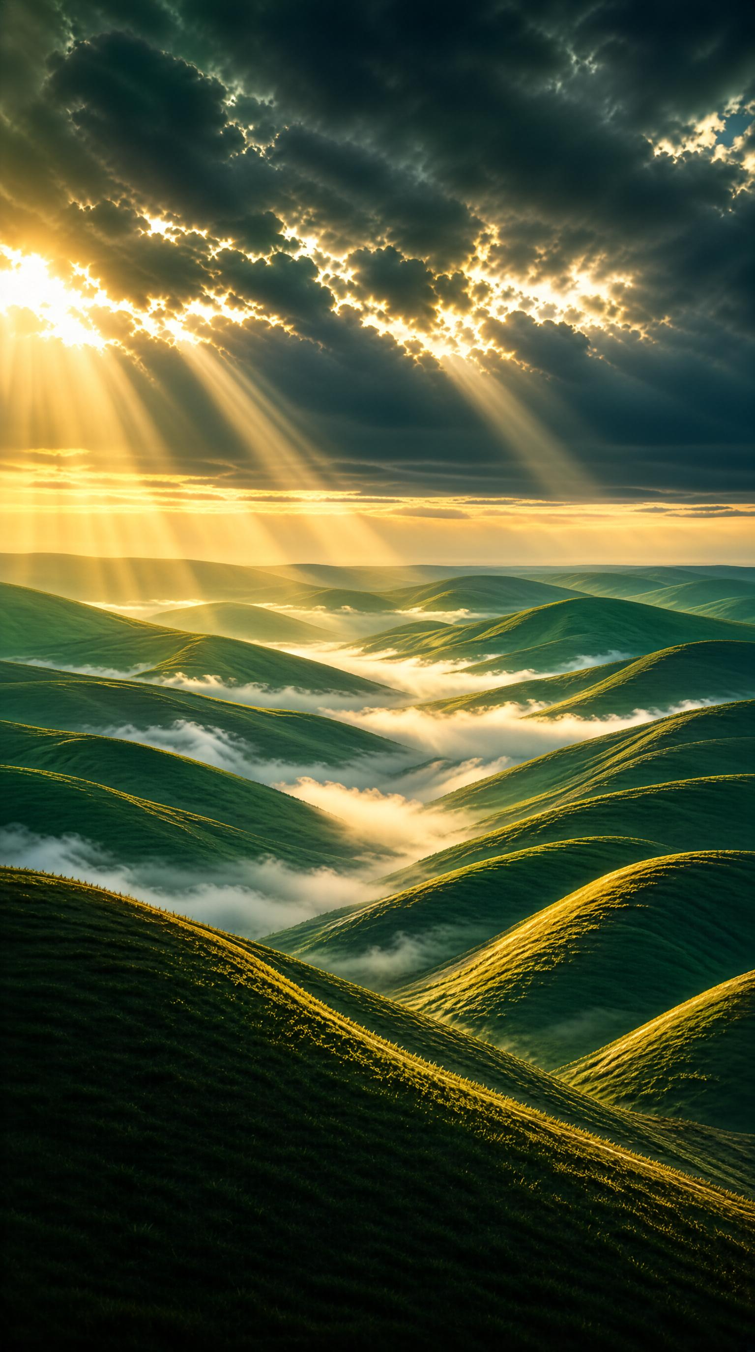 Sunbeams Over Rolling Hills