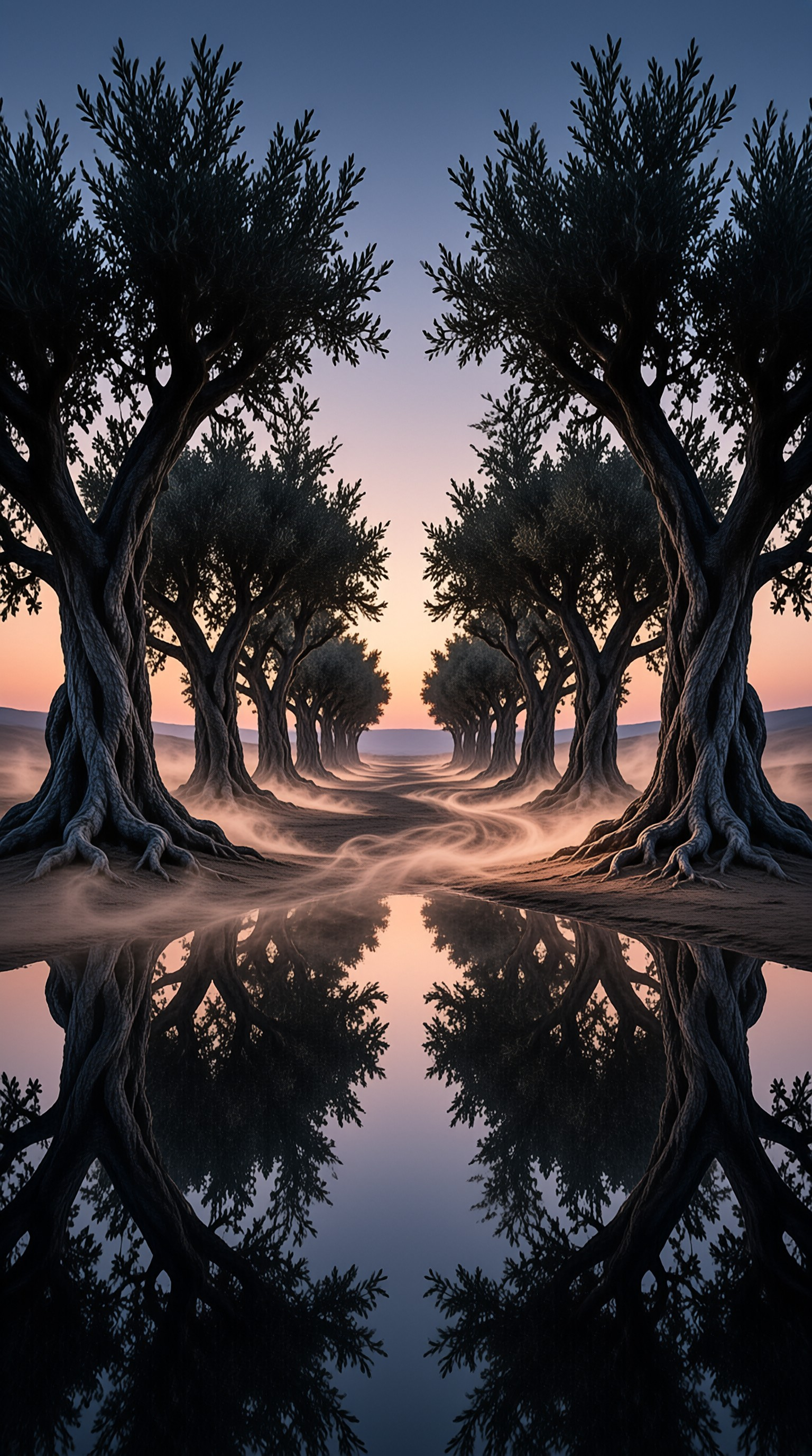 Misty Forest Path Reflection