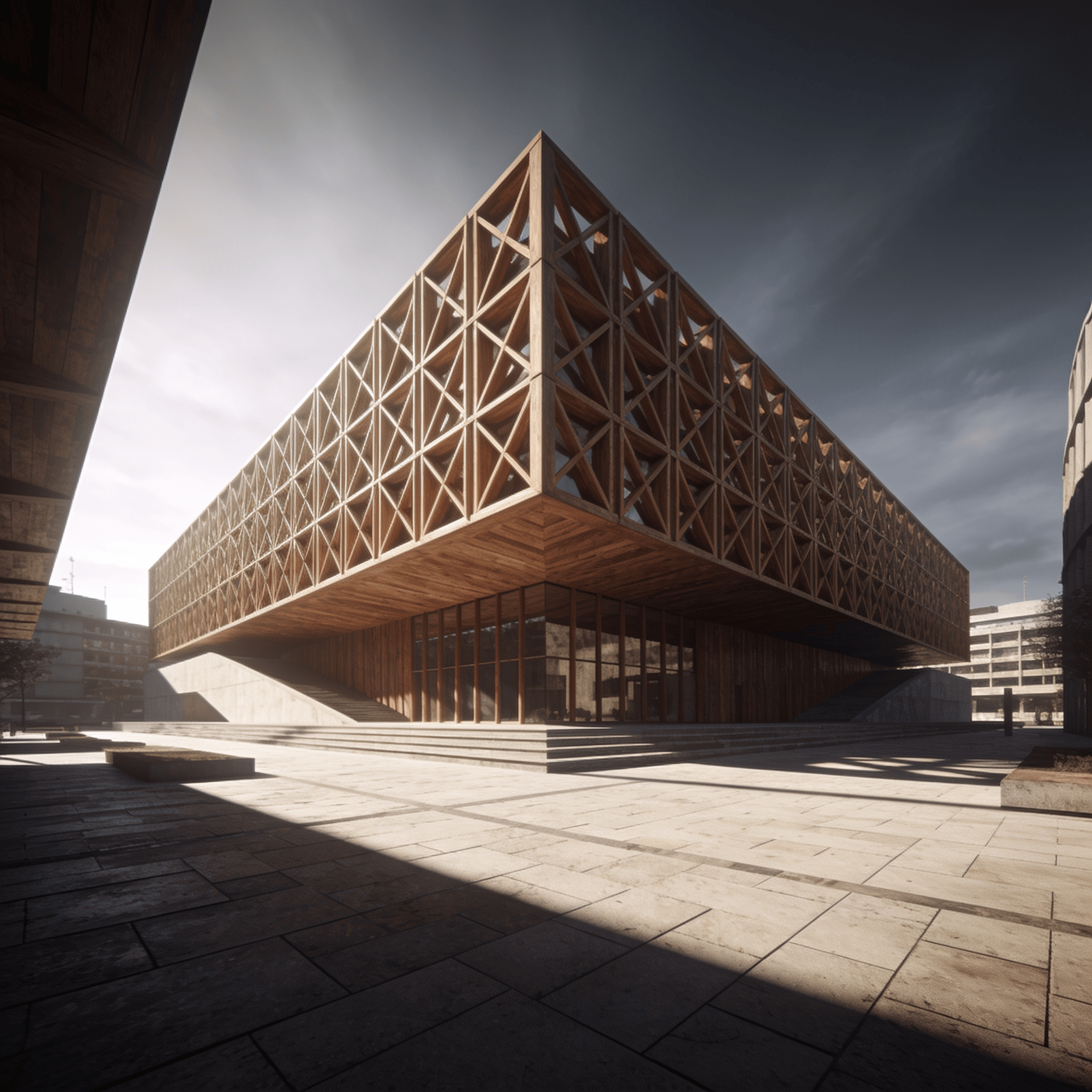 Cultural Center with Wooden Lattice — Urban Plaza