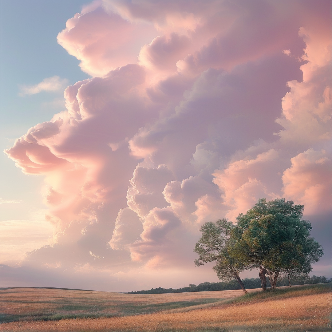 Dreamy Clouds Over Field