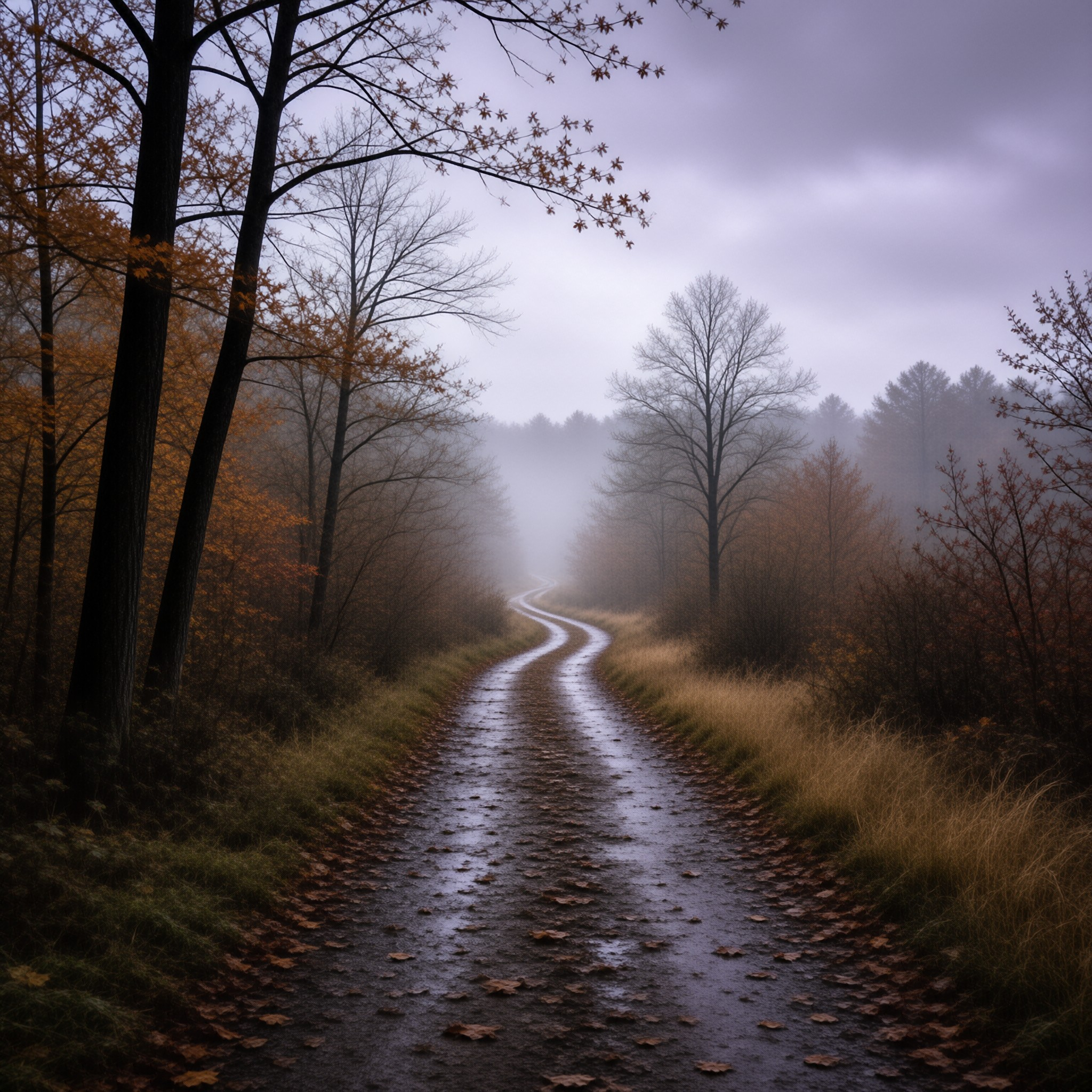 Foggy Autumn Forest Path