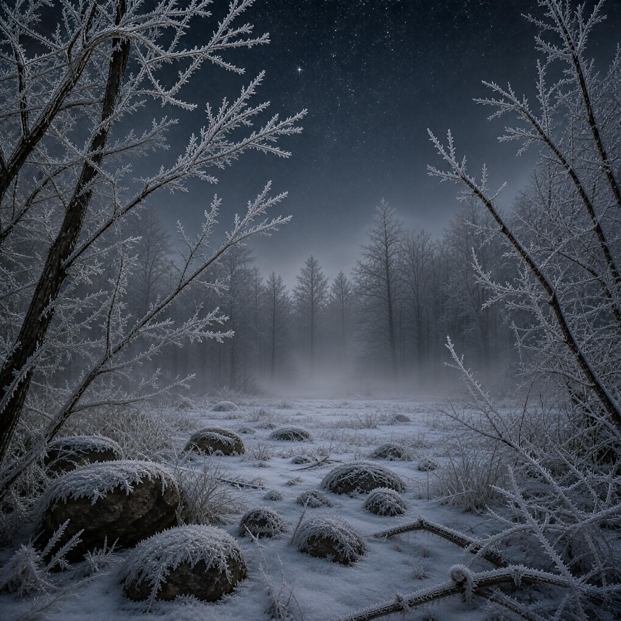 Frosty Winter Night Forest