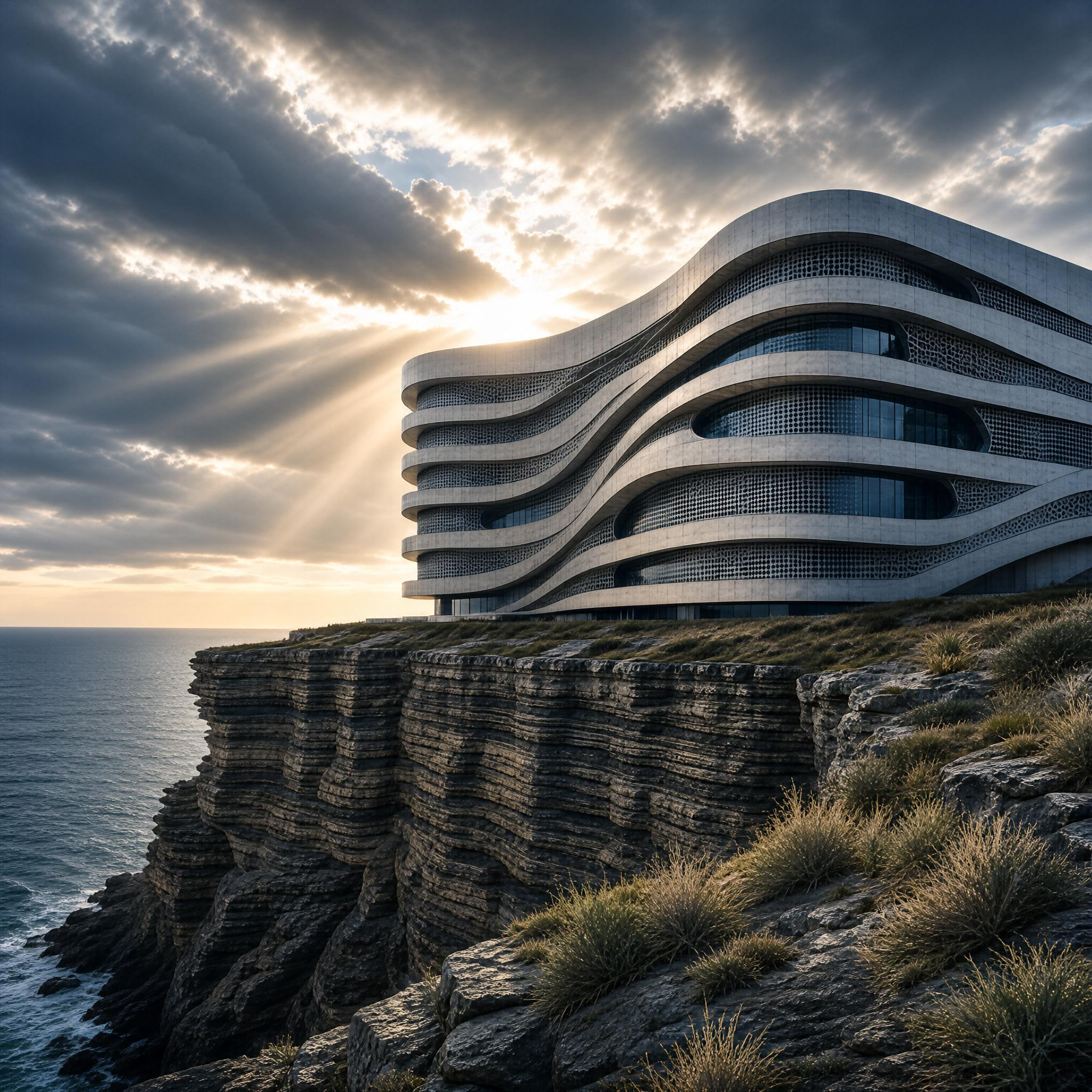Curved Building on a Cliff