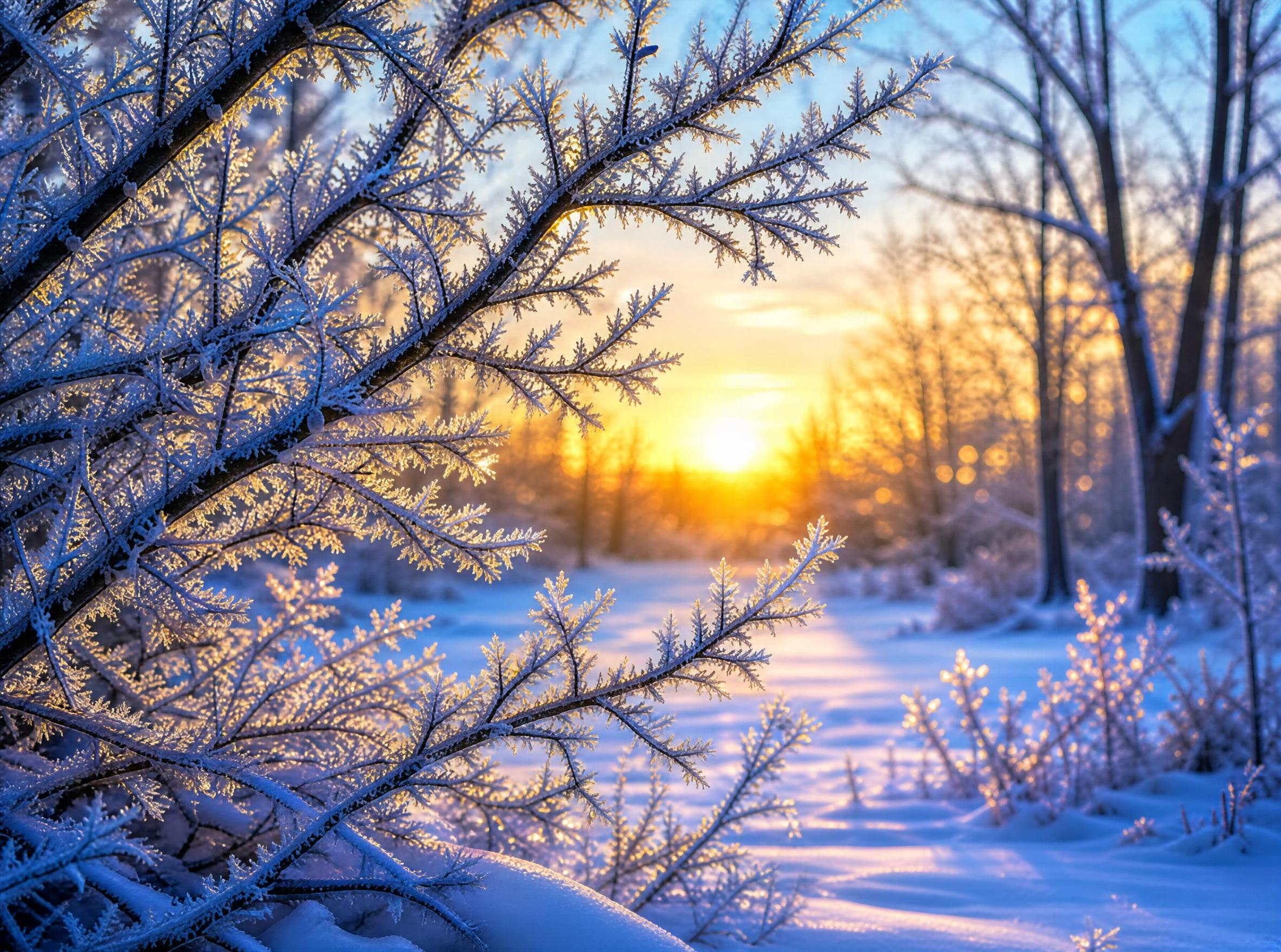 Winter Sunrise with Frosty Branches