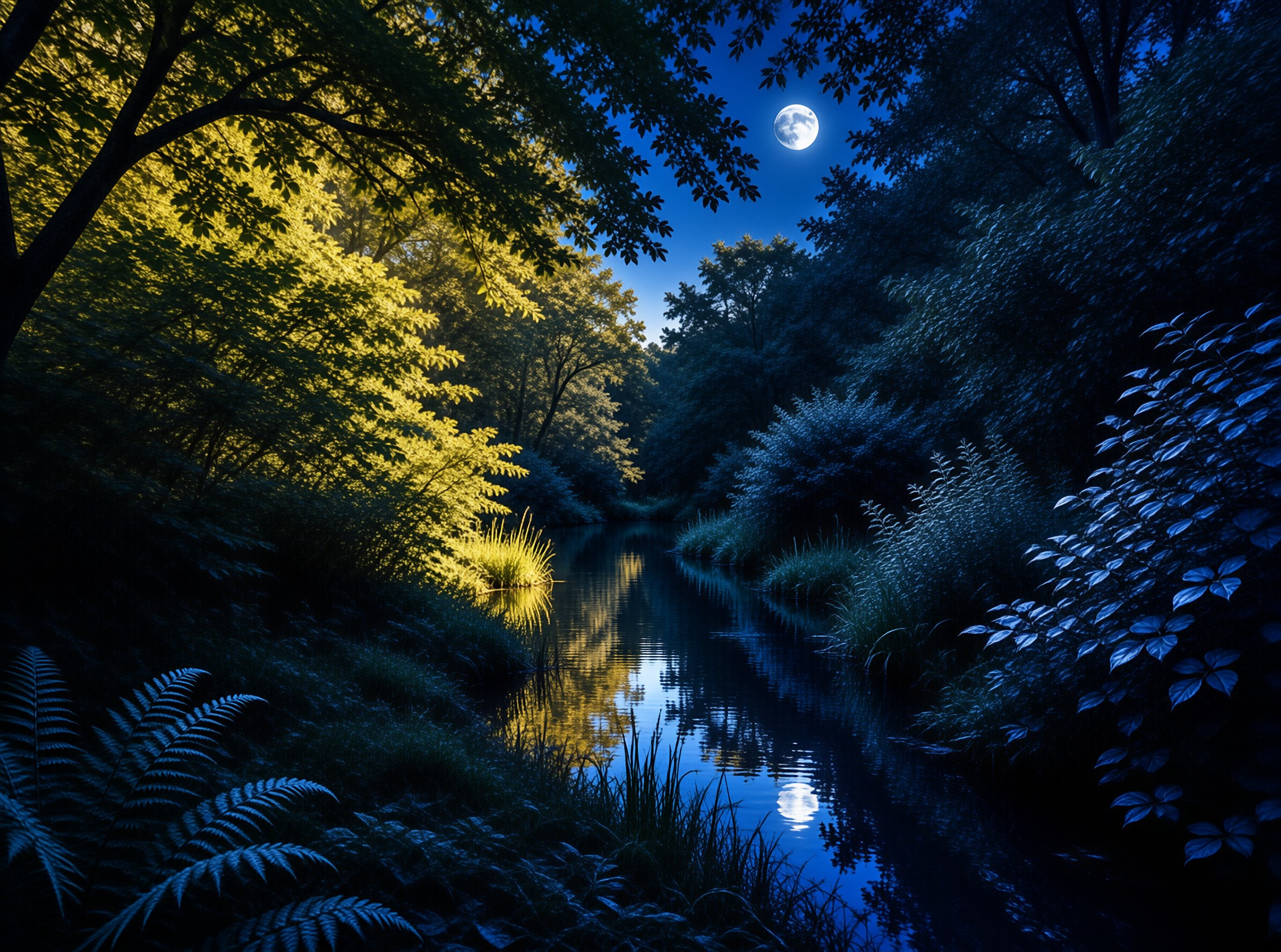 Moonlit Forest River