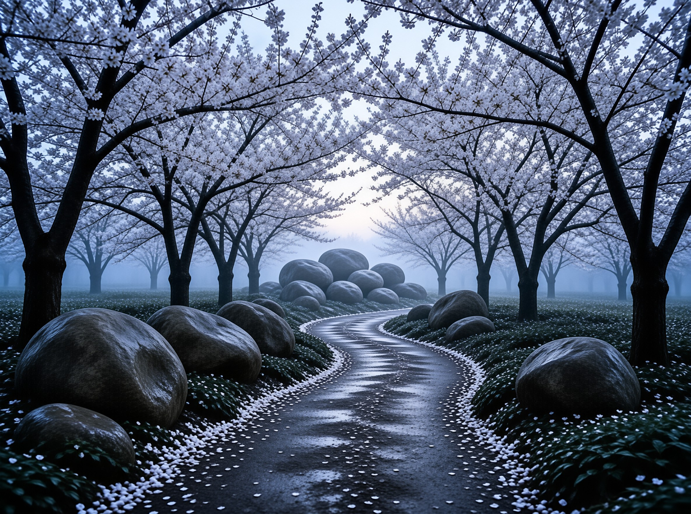 Misty Cherry Blossom Path