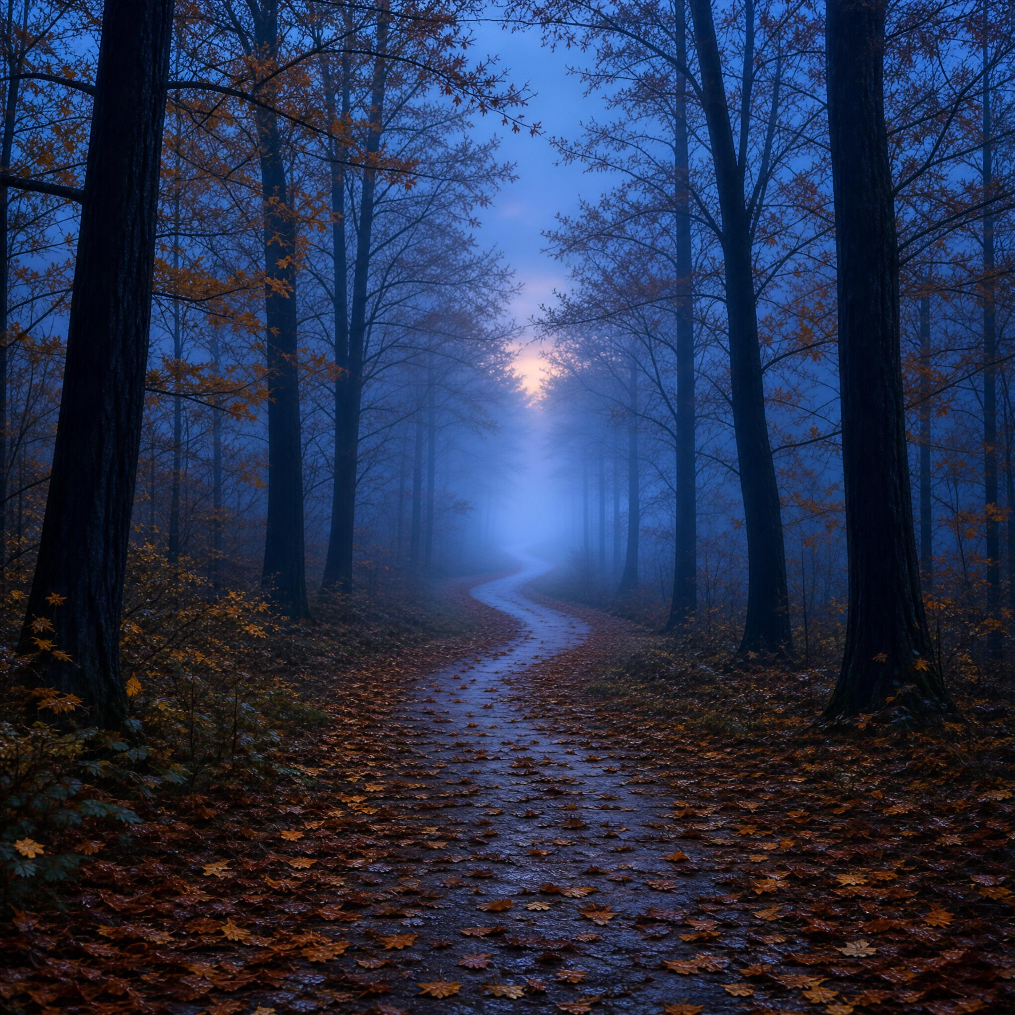 Foggy Forest Path at Dusk