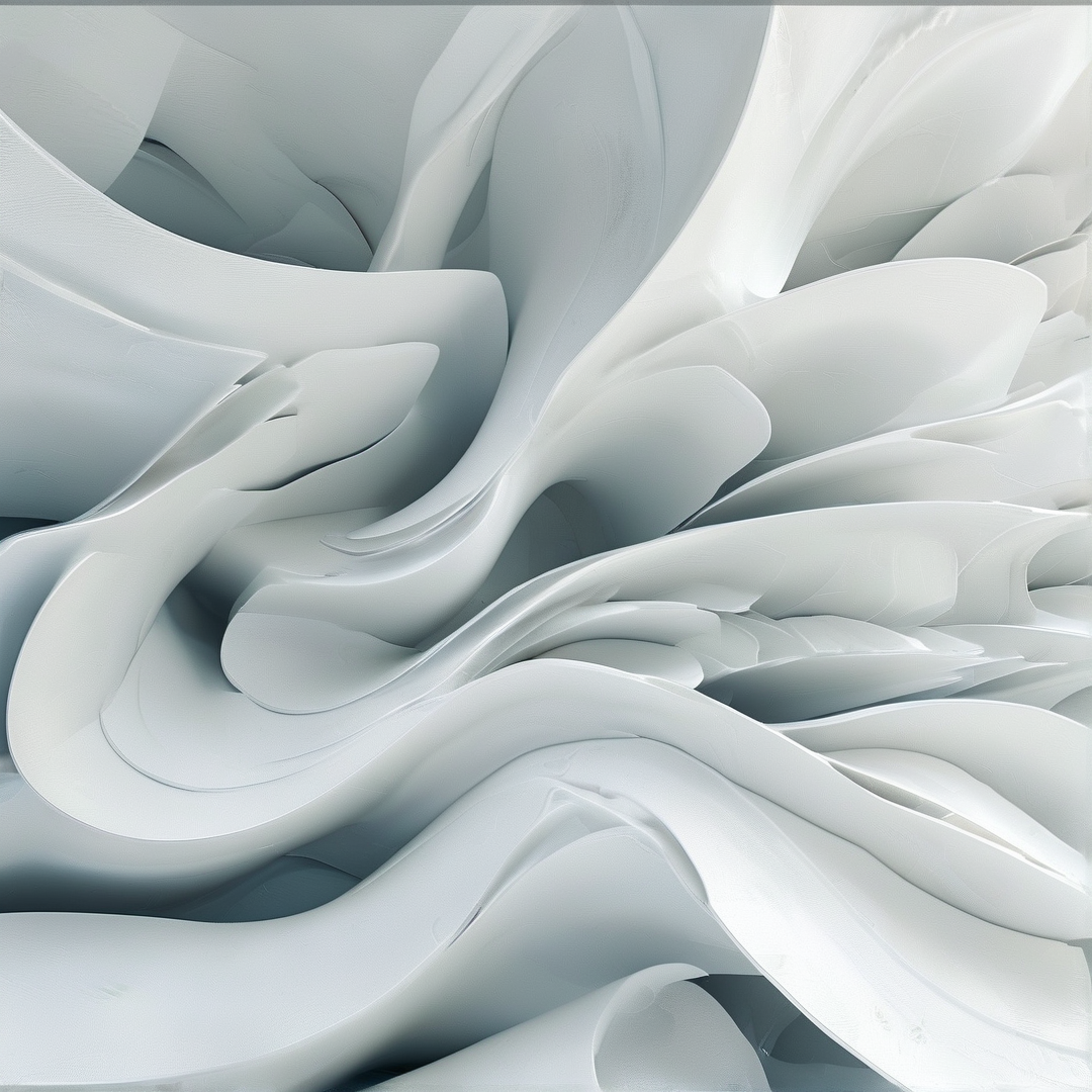 Overlapping sculpted light grey paper surfaces curve organically, casting soft gentle shadow accents across the textured forms.