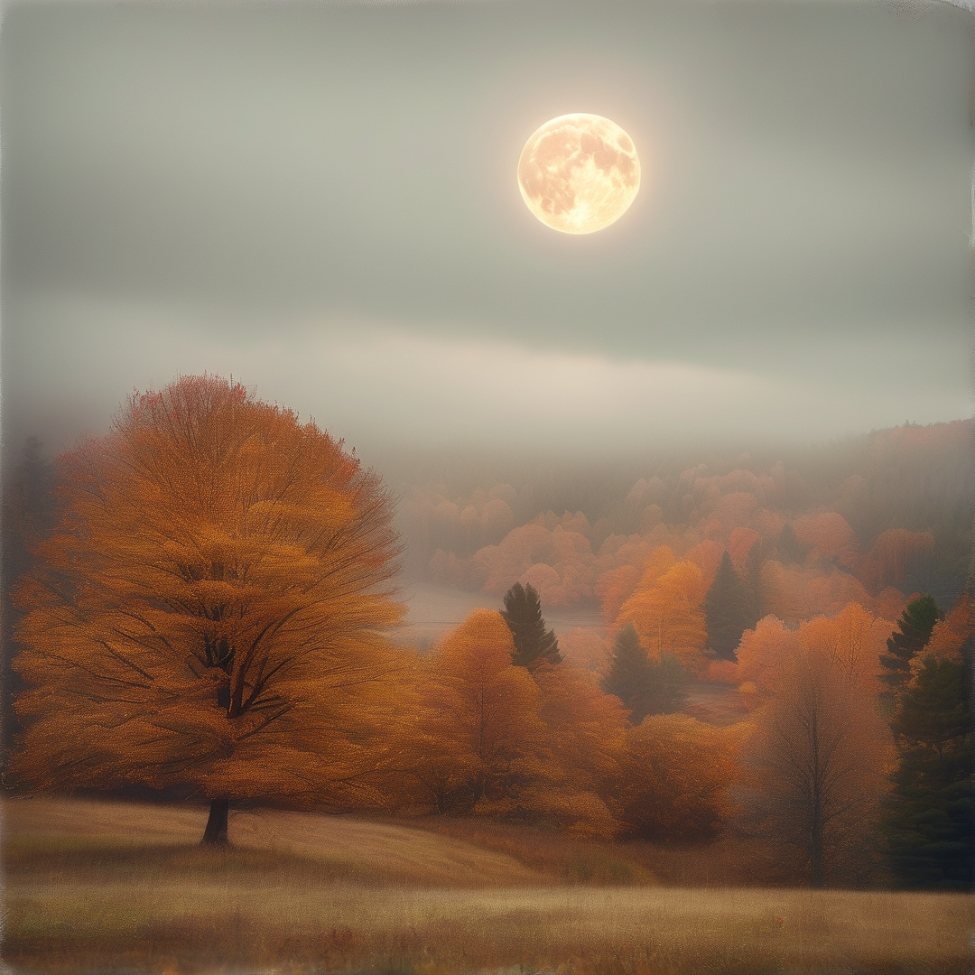 Misty Autumn Forest Under Moon