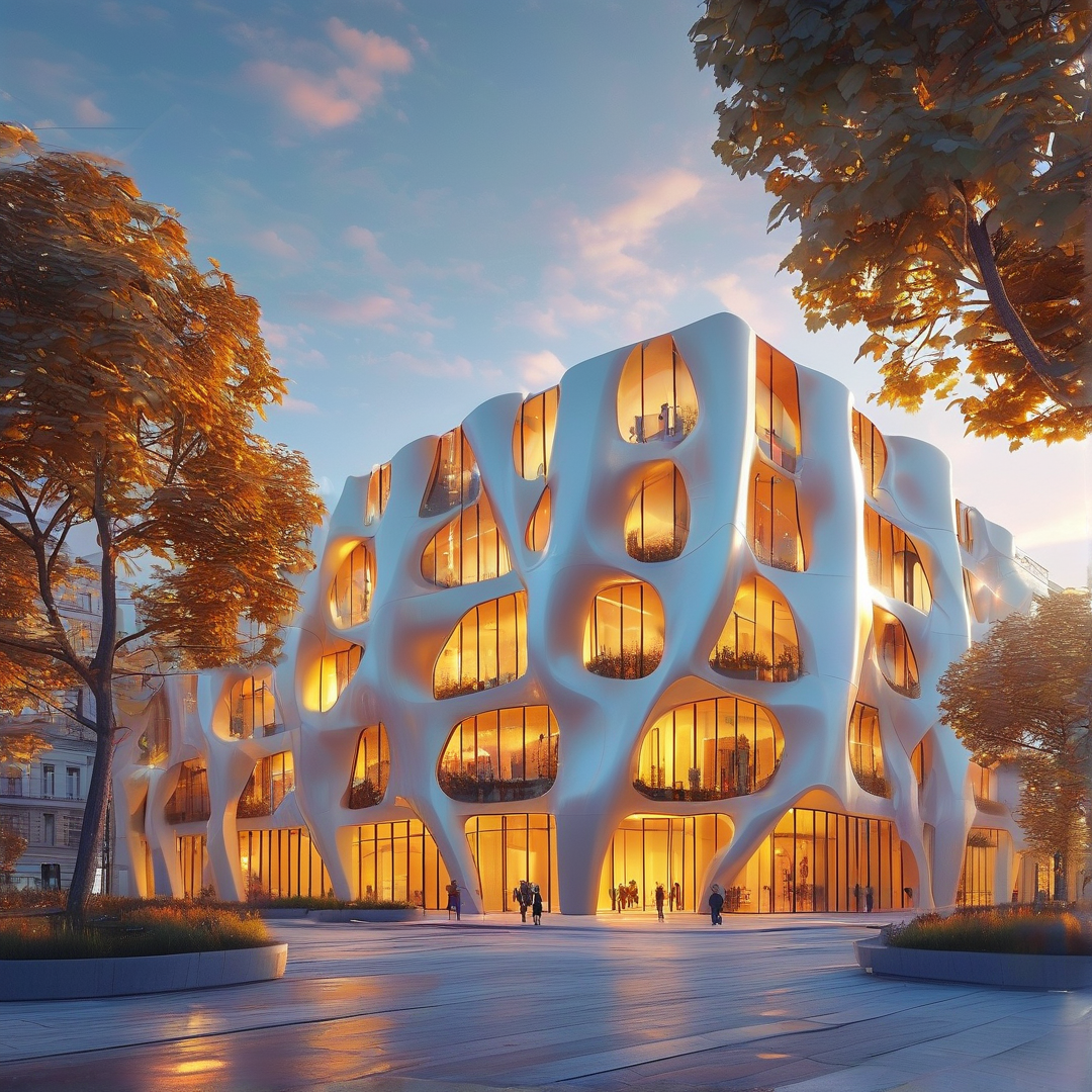 Biomorphic Building at Sunset
