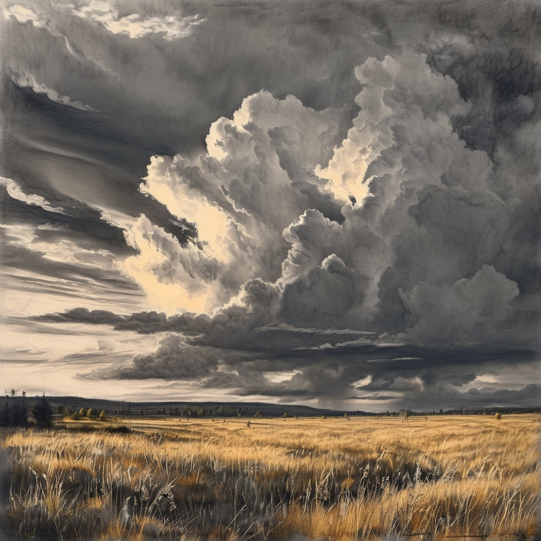 Dramatic Clouds Over Field