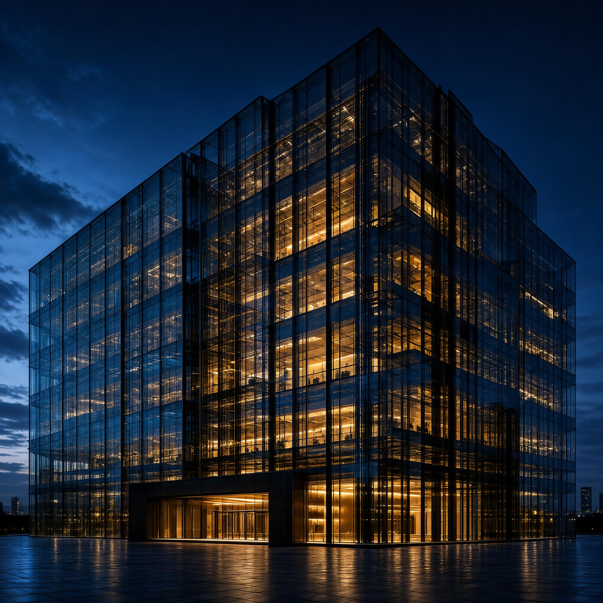 Modern Glass Building at Night