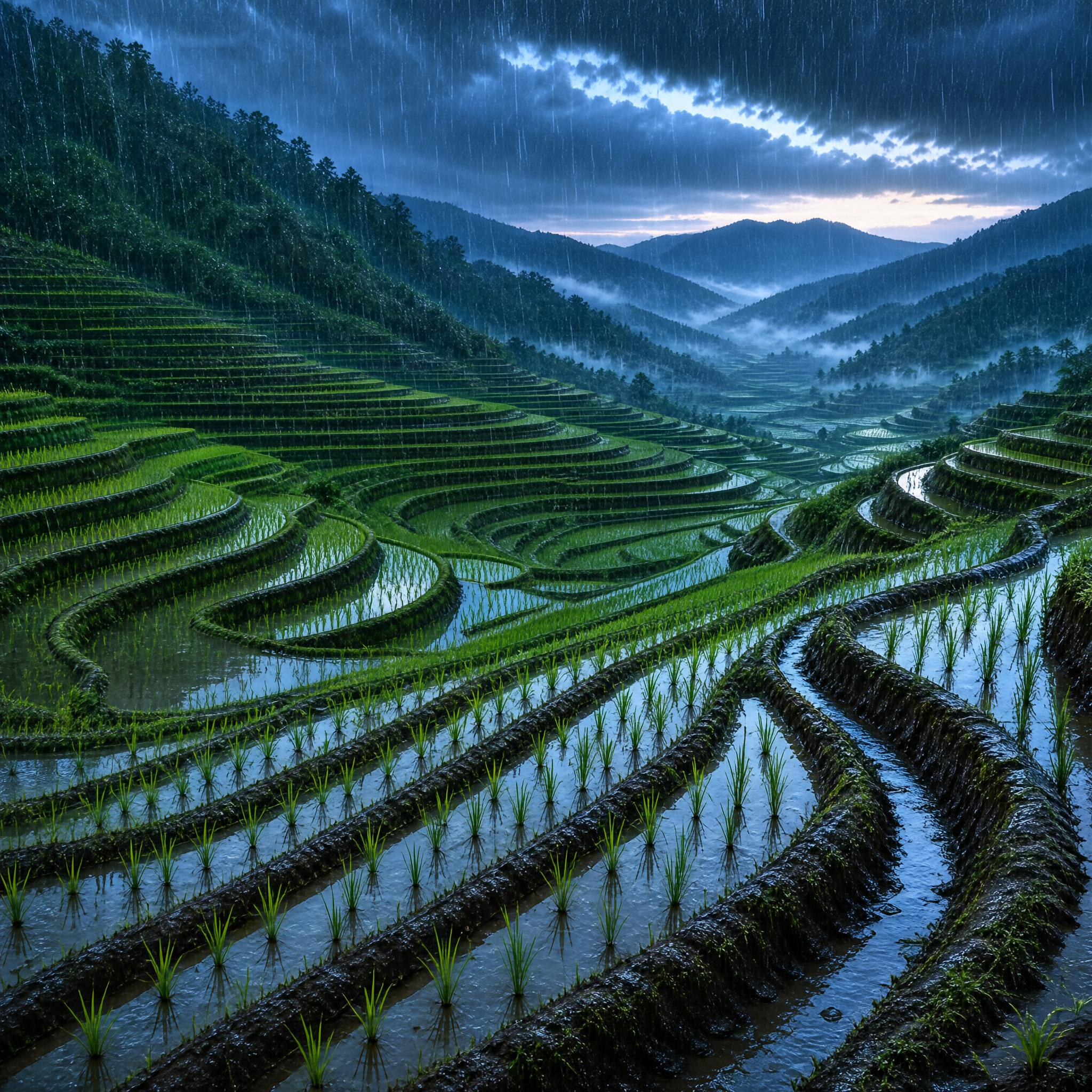 Rainy Rice Terraces