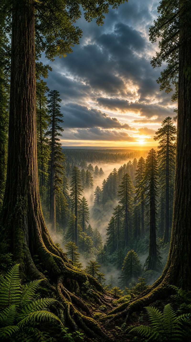 Sunrise in a Redwood Forest