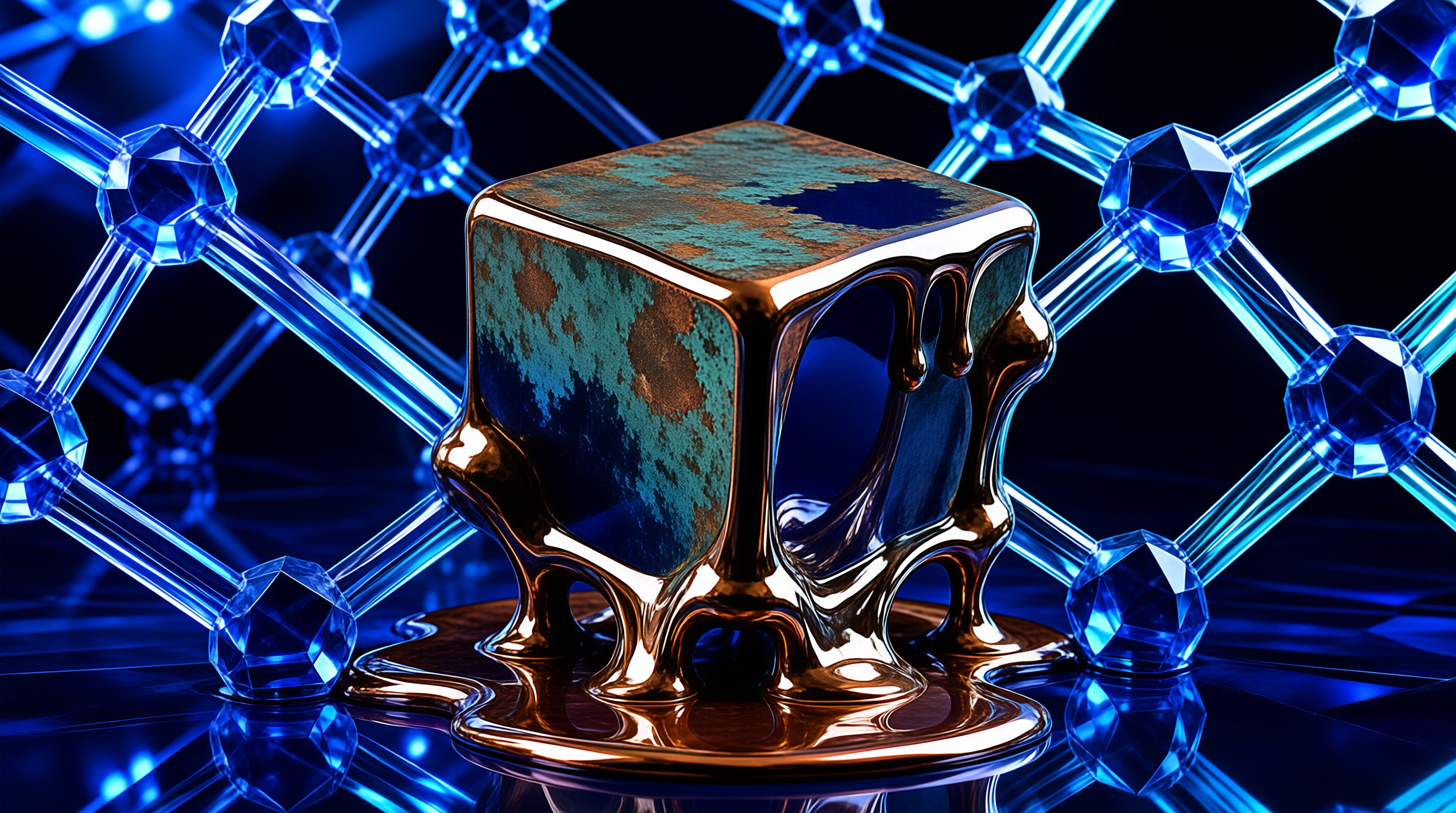 Melting Rusty Cube in Grid