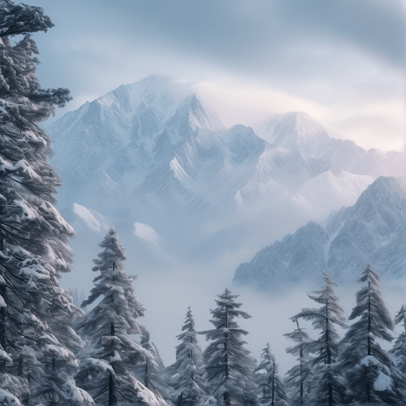 Snowy Mountains and Pines