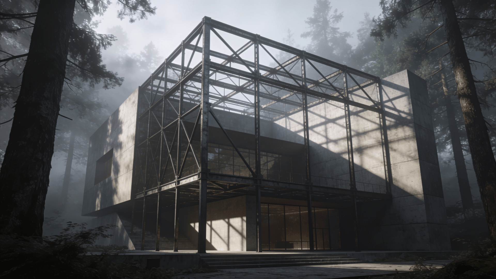 Museum with Steel Frame — Misty Forest