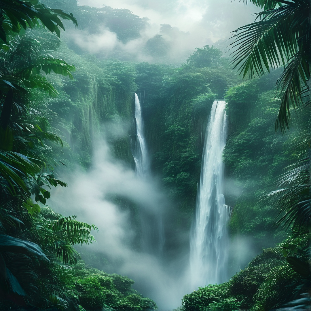 Tropical Waterfall Scene