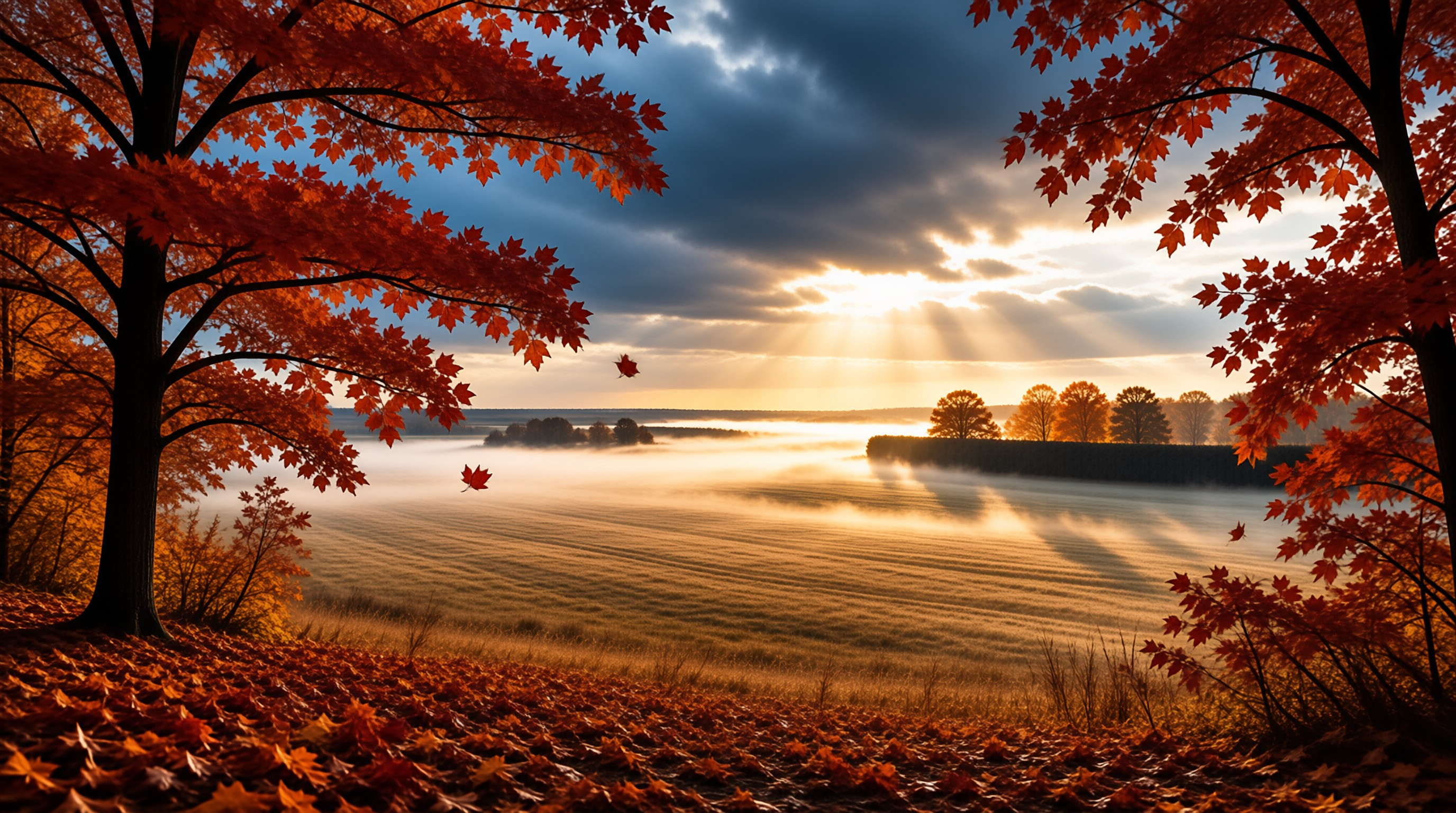 Autumn Mist and Maple Trees