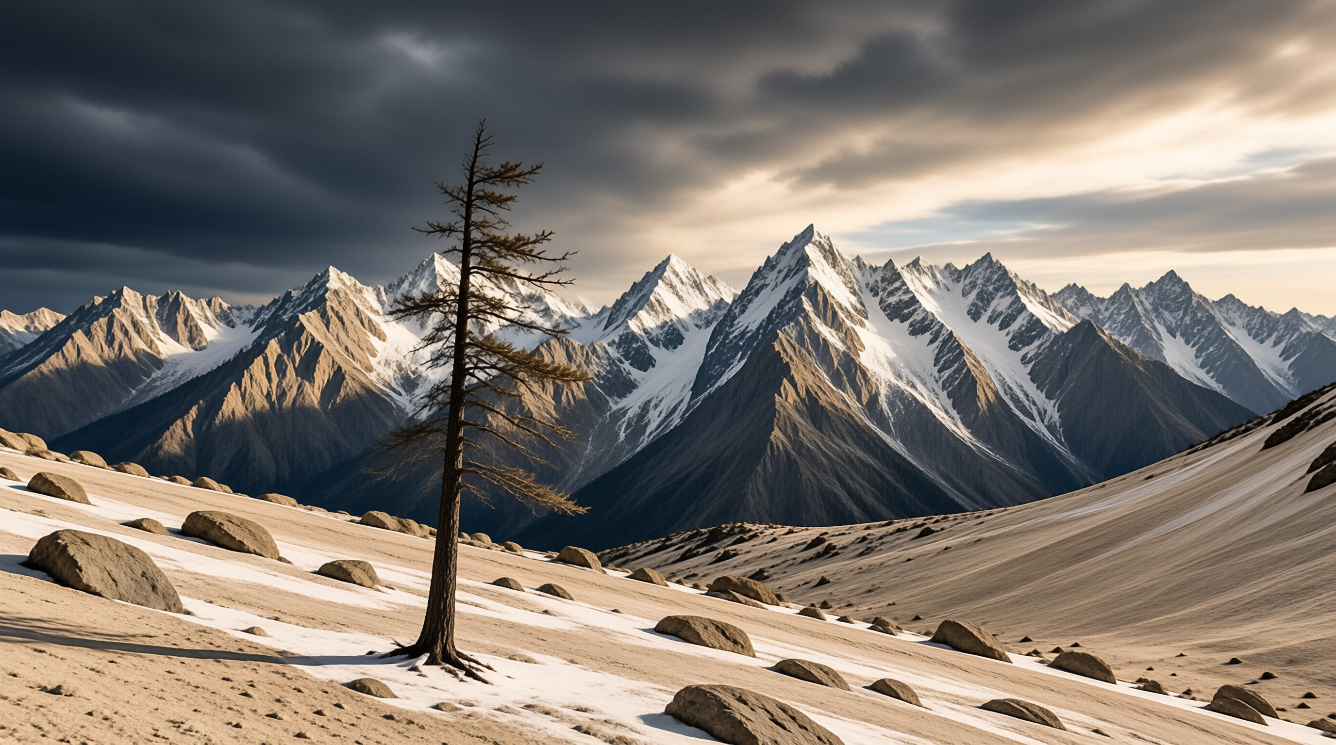 Lone Tree and Snowy Mountains
