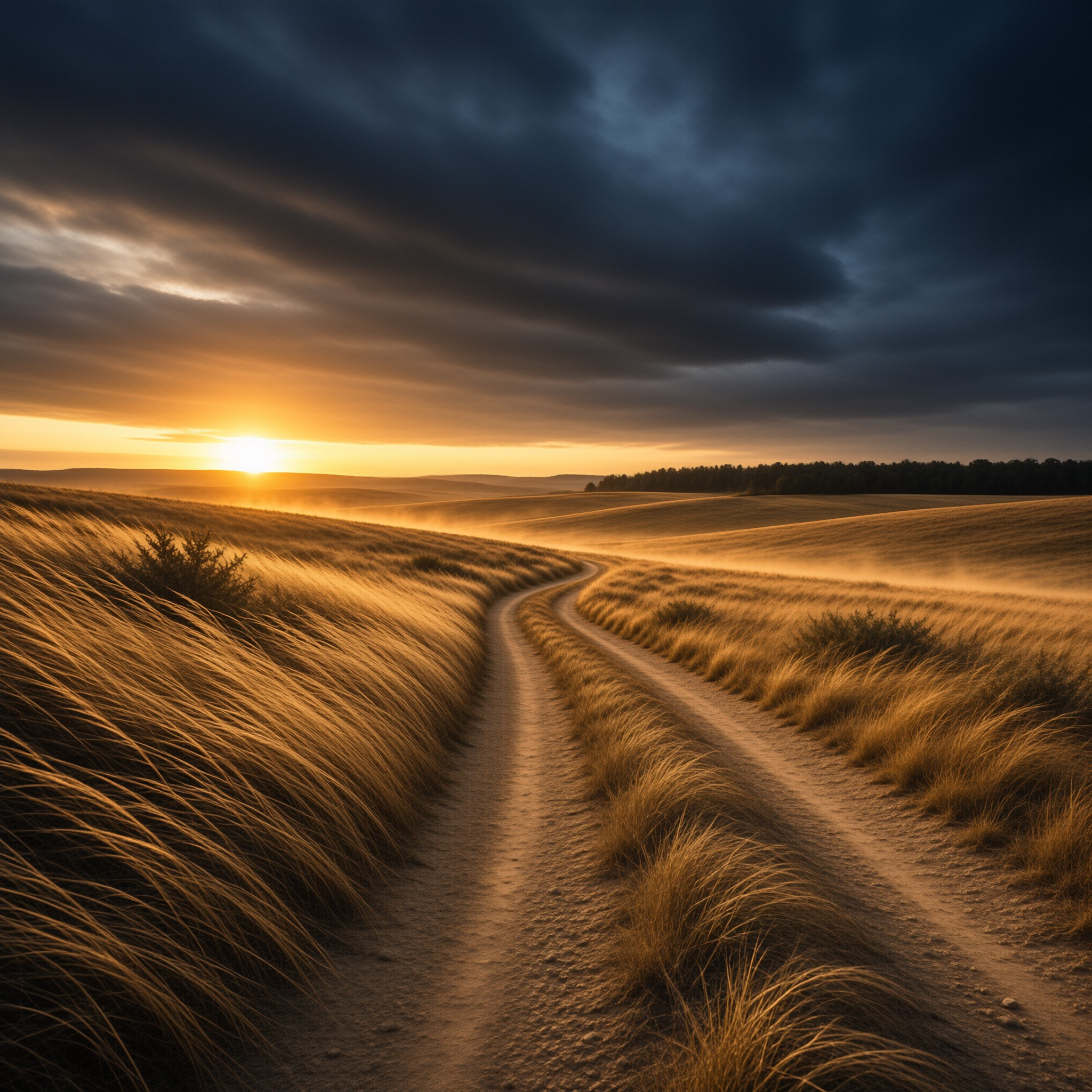 Winding Road in Golden Fields