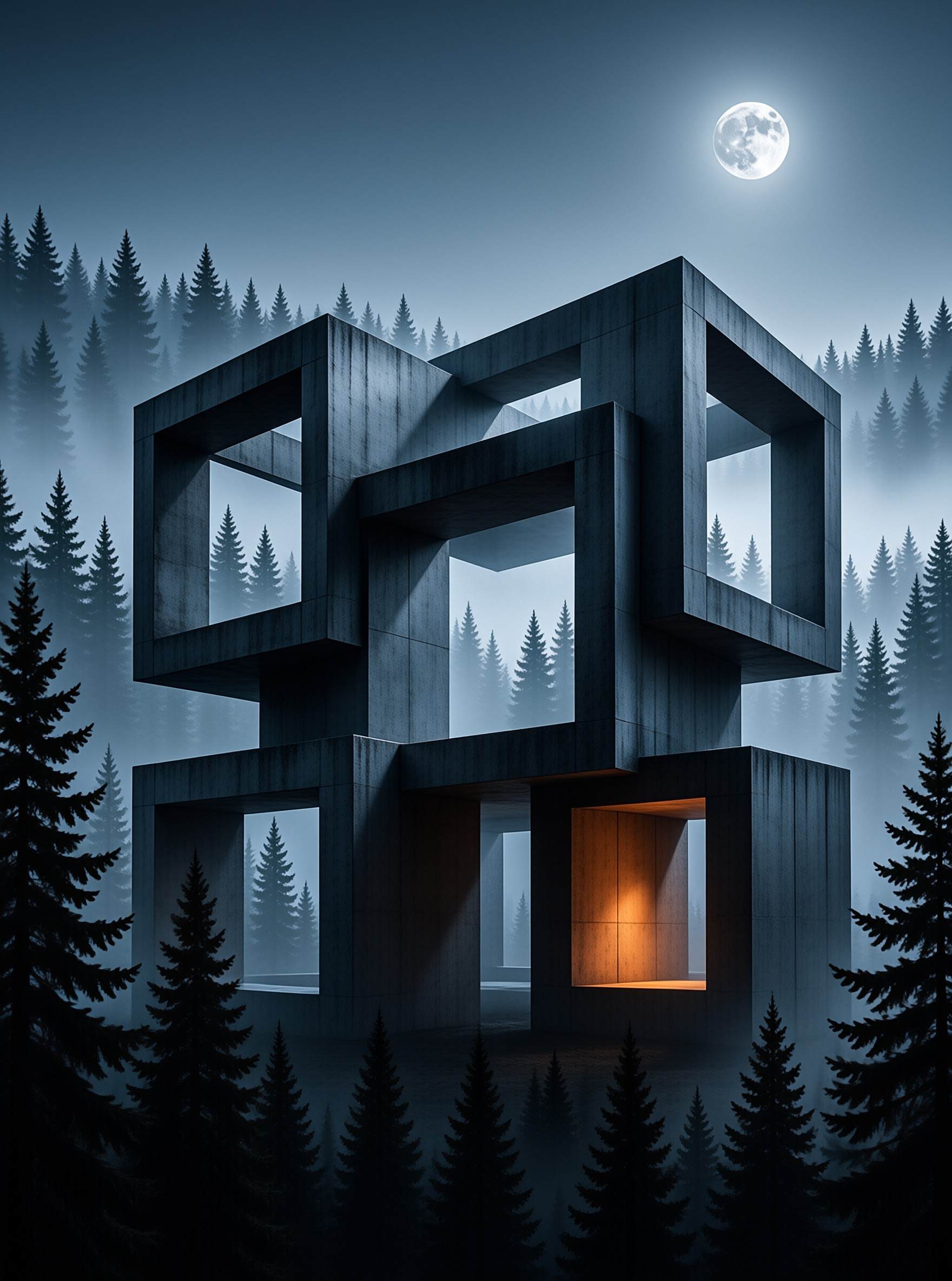 Moonlit Forest Brutalist Cube