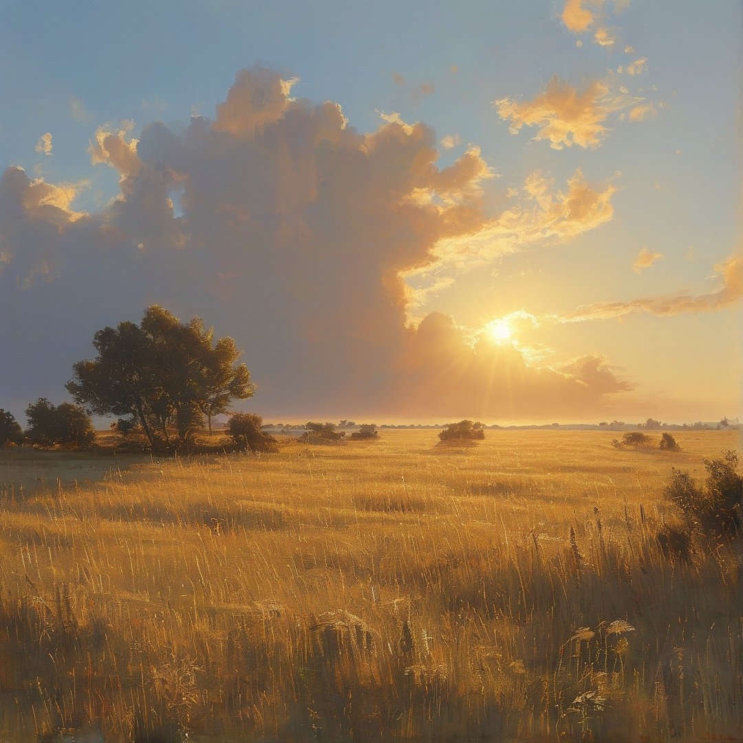 Golden Sunset Over Grassland