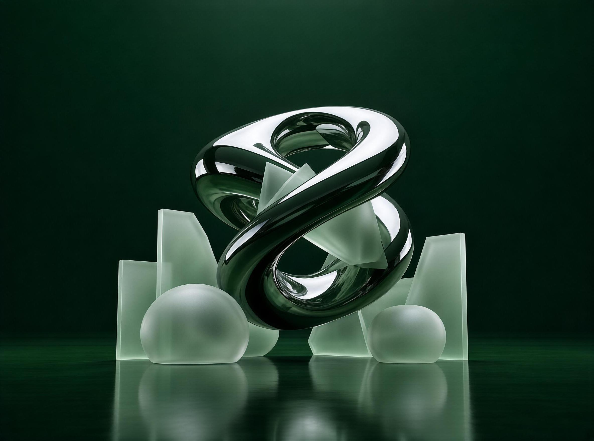 Abstract Metallic Sculpture with Glass Elements
