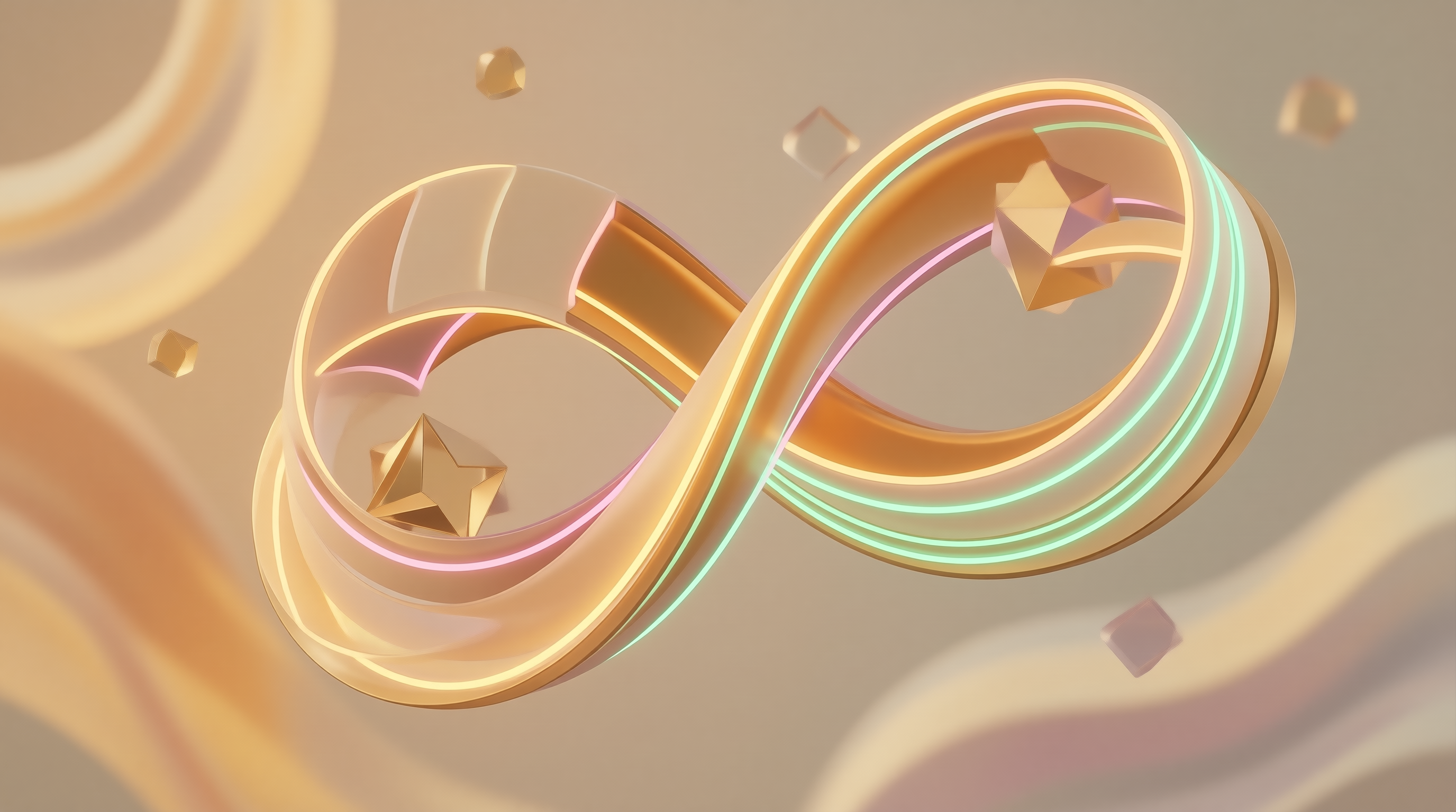 3D Golden Infinity Symbol with Neon Lights