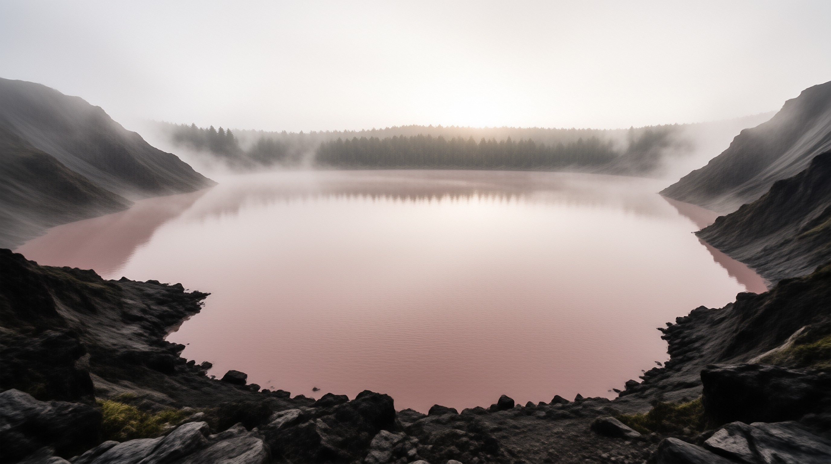 Pink Lake in the Mist