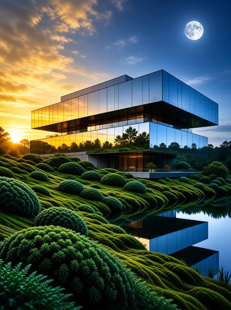 Modern Glass Villa at Sunset