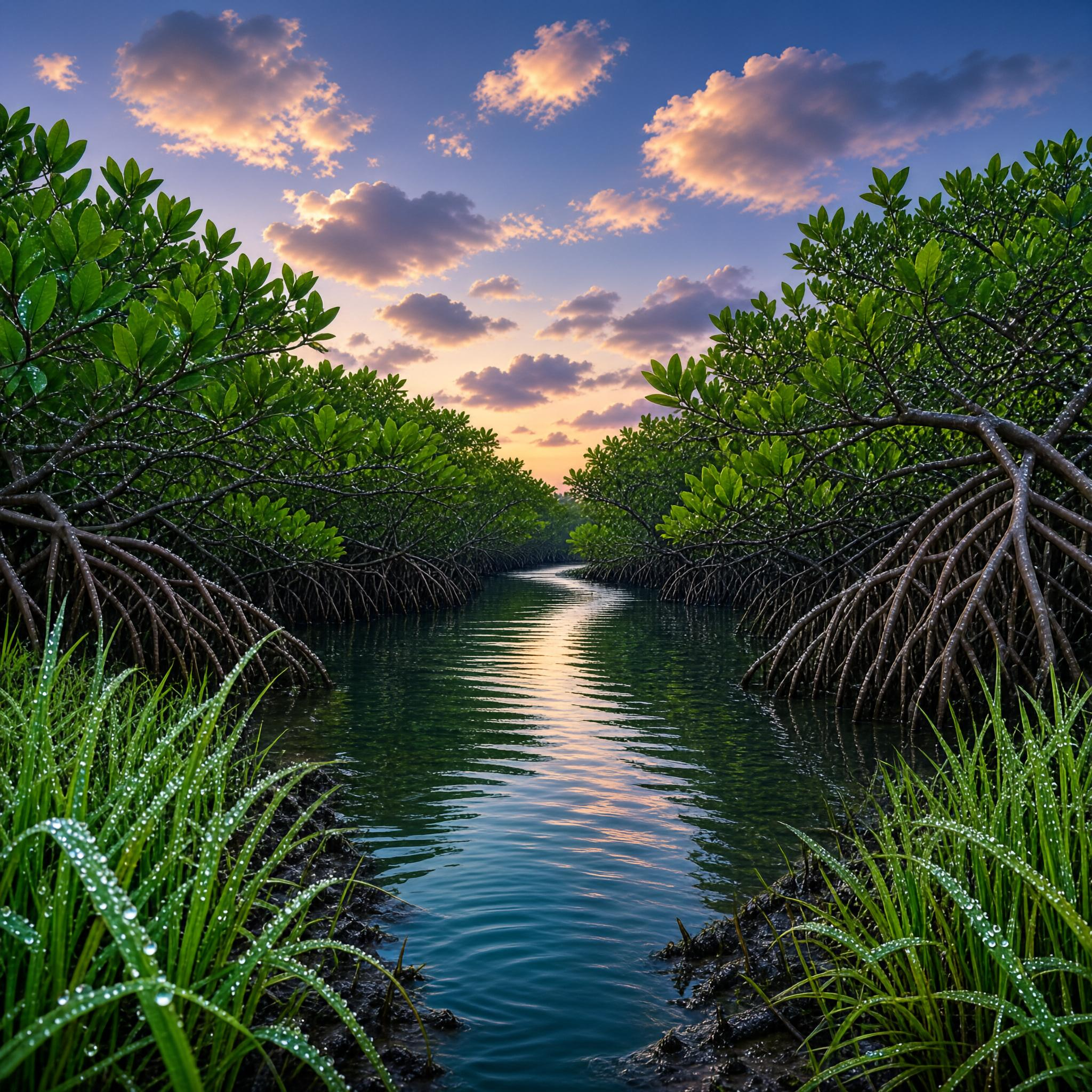 Mangrove Waterway at Sunset