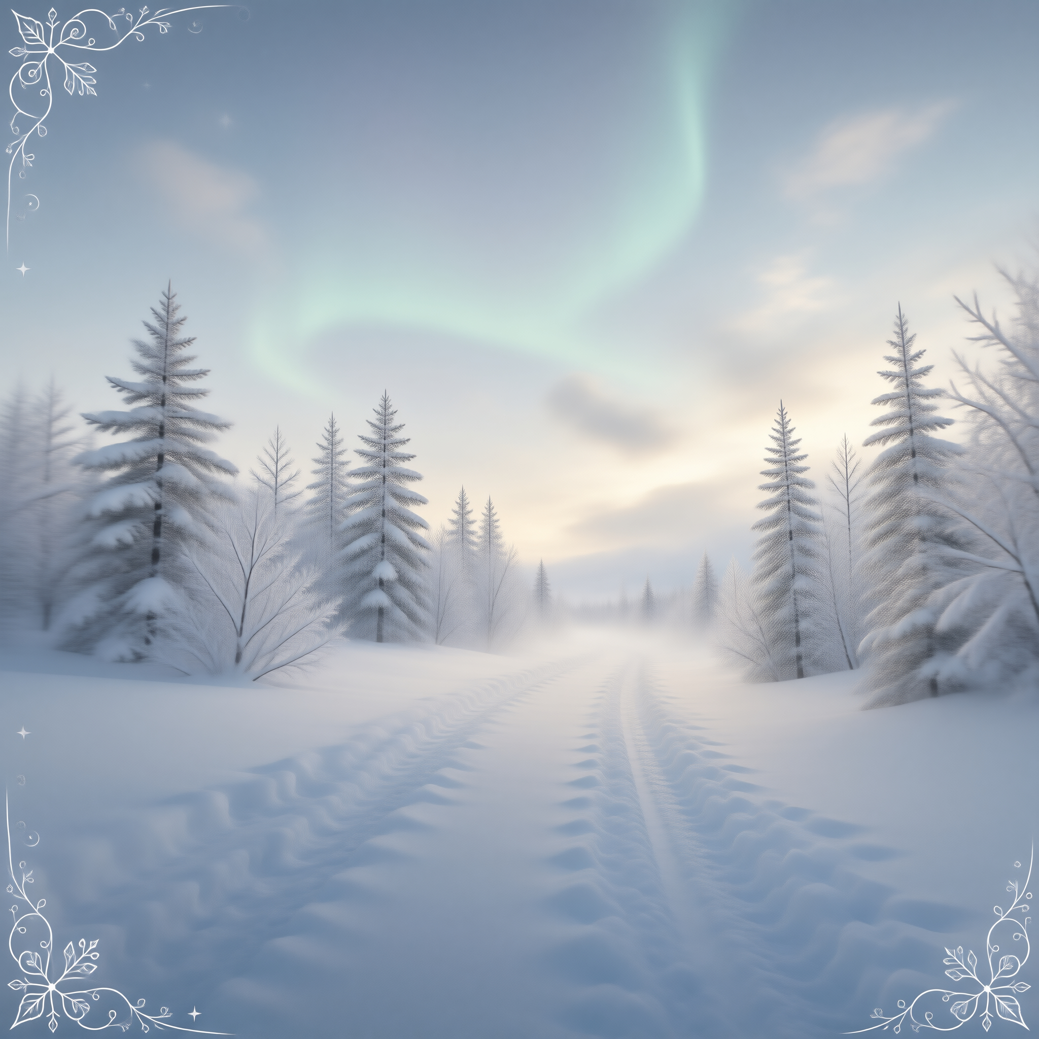 Winter Snowy Forest with Aurora